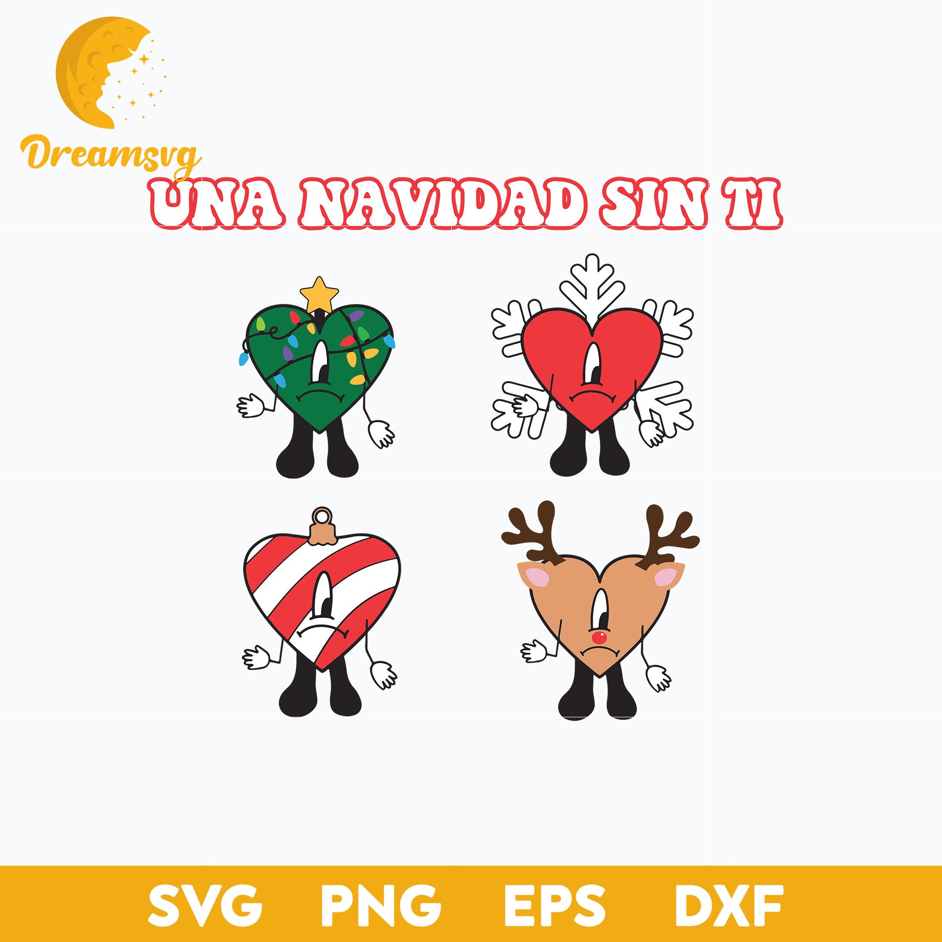 Una Navidad Sin Ti  Lights Snowflakes Cake Cane Reindeer Christmas SVG.