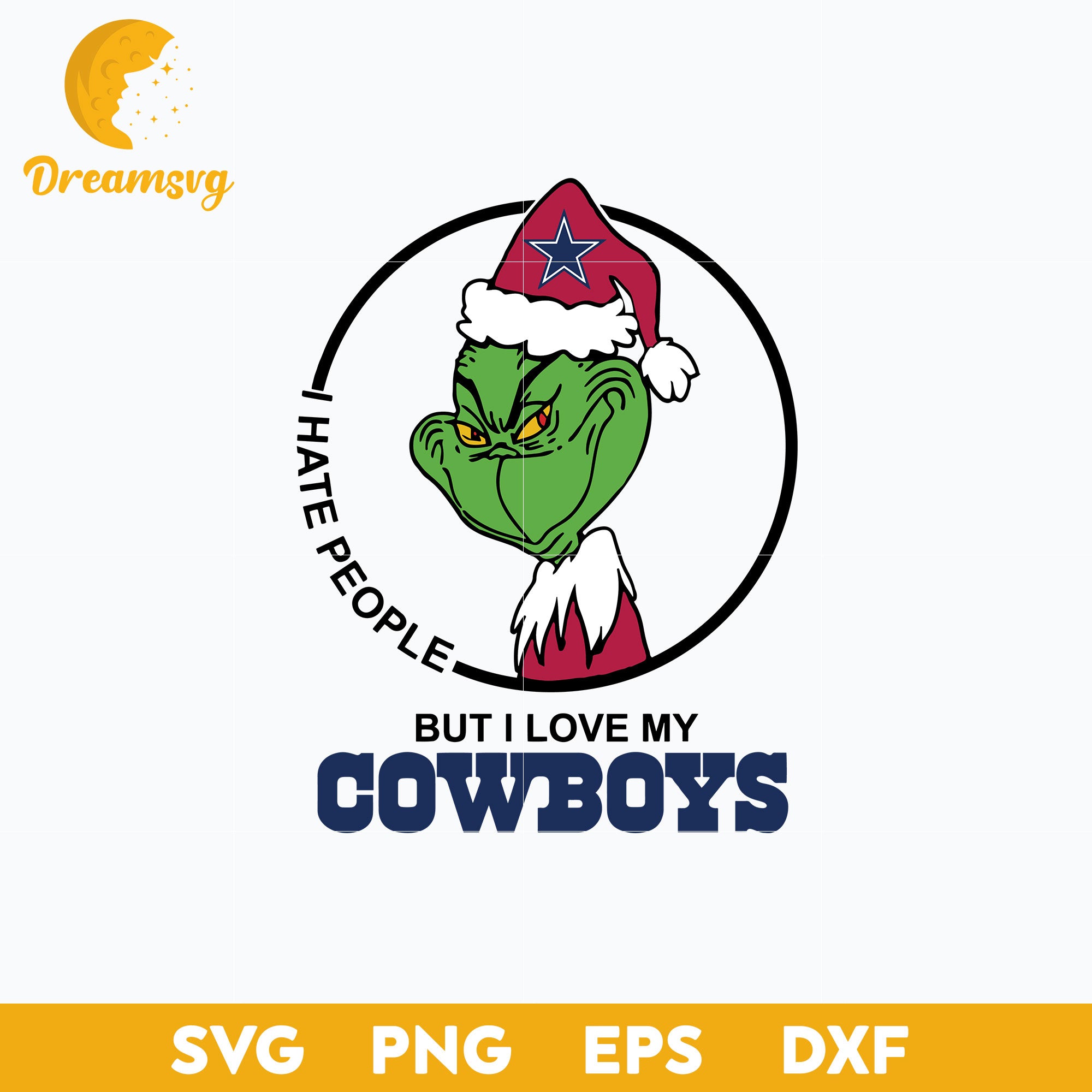 Grinch Santa I Hate People But I Love My Dallas Cowboys SVG, Christmas SVG.