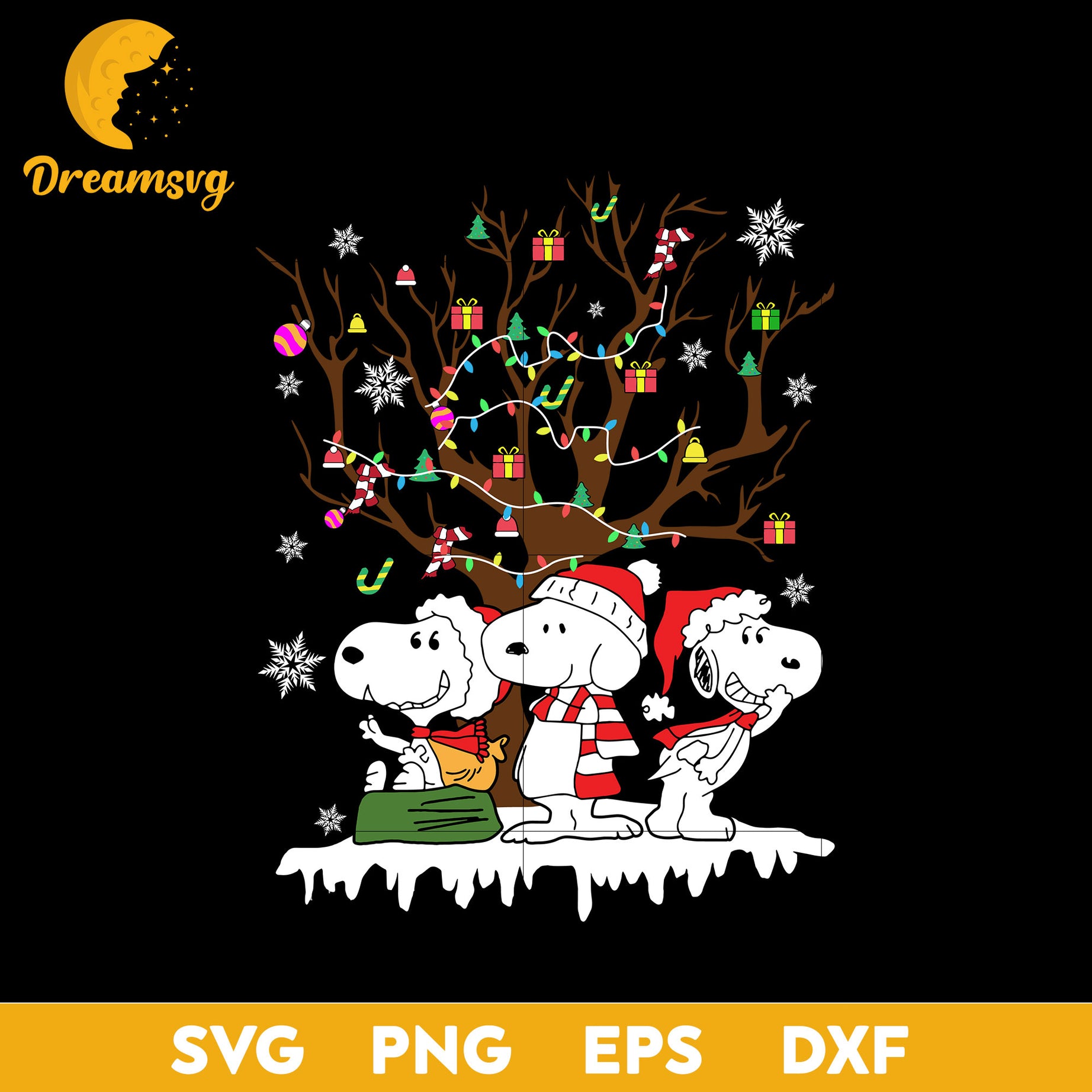 Snoopy Merry Christmas Tree Gift SVG, Snoopy SVG, Christmas SVG, PNG DXF EPS Digital File.