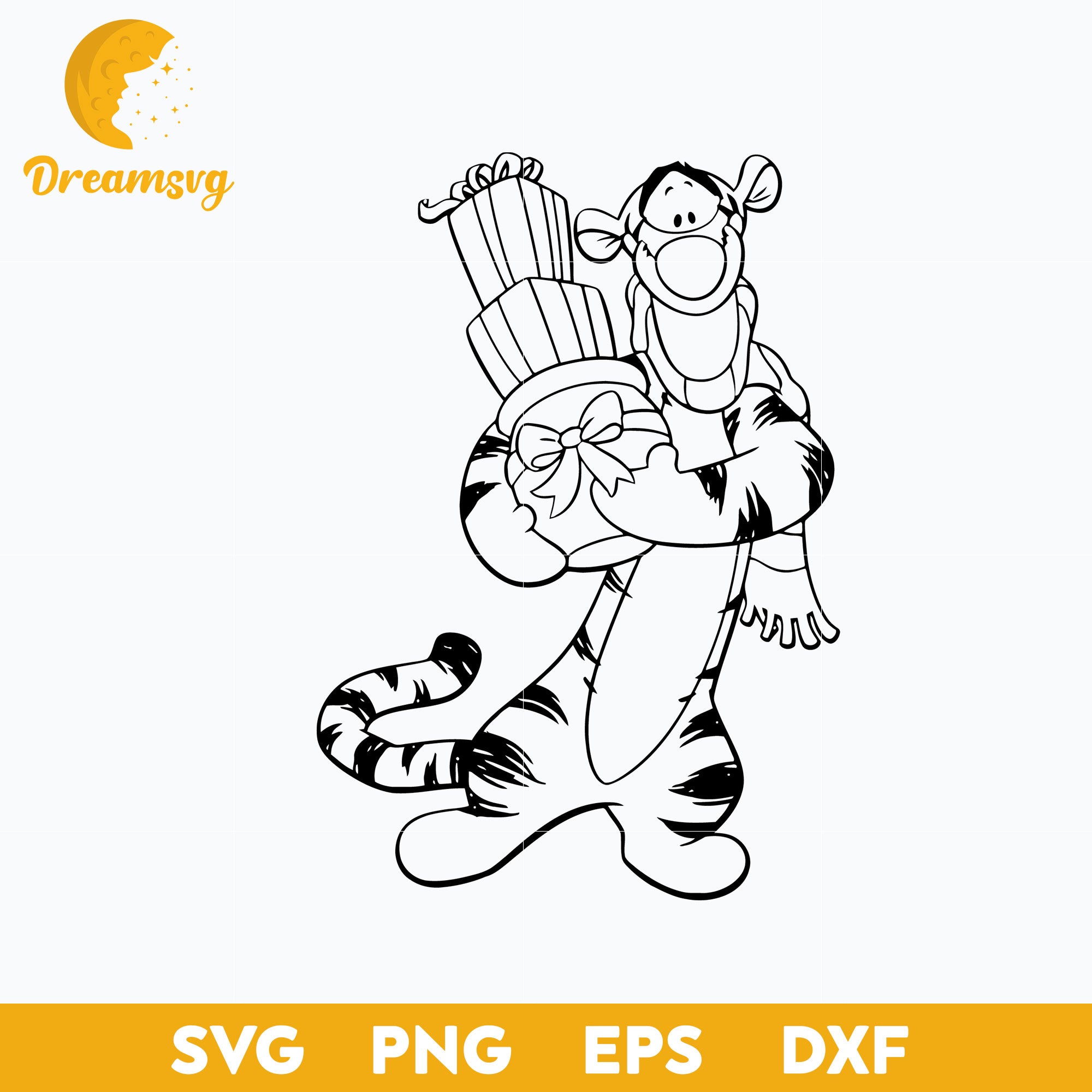 Tigger Christmas Outline SVG, Disney Christmas SVG PNG DXF EPS Digital File.