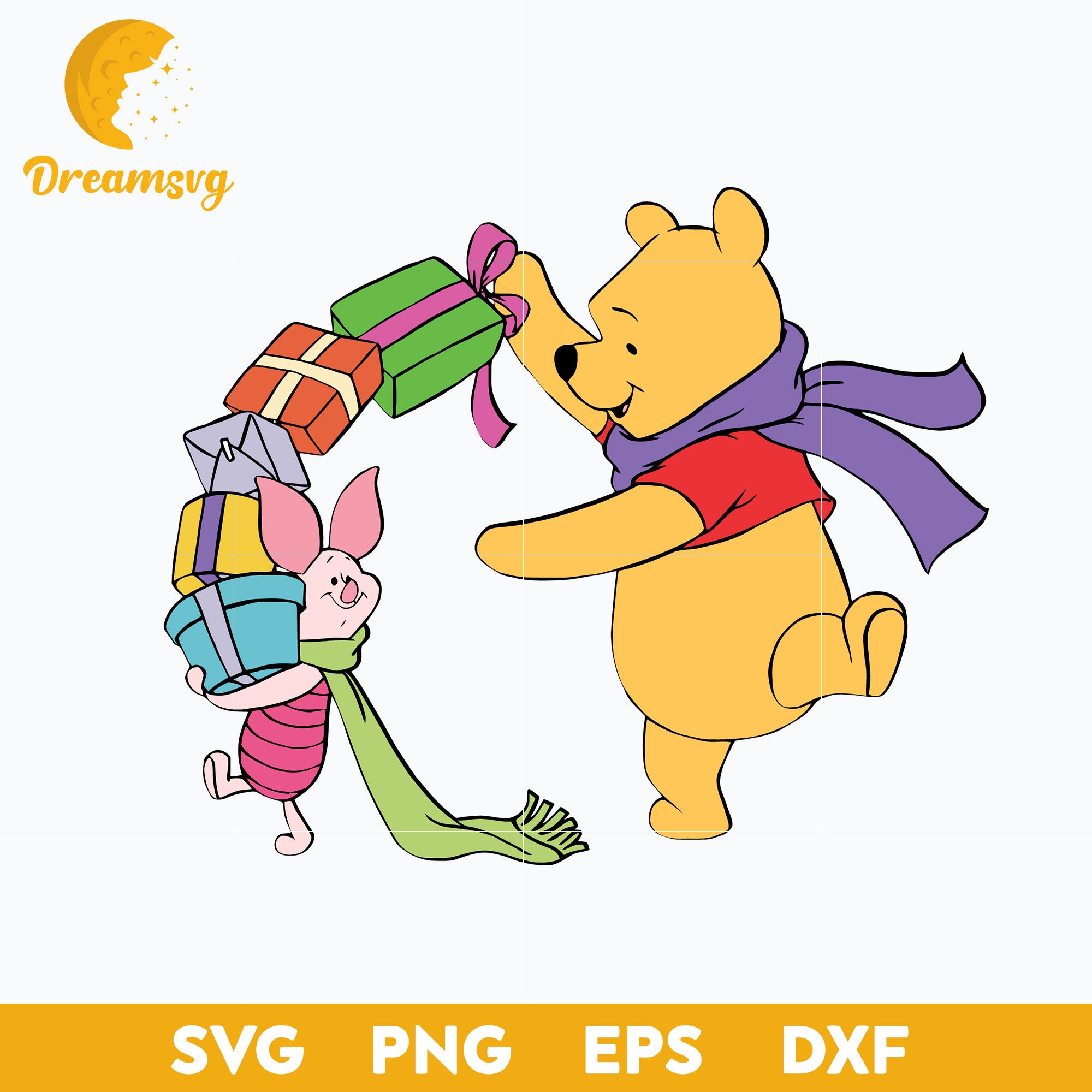 Pooh And Piglet Christmas SVG, Disney Christmas SVG PNG DXF EPS Digital File.