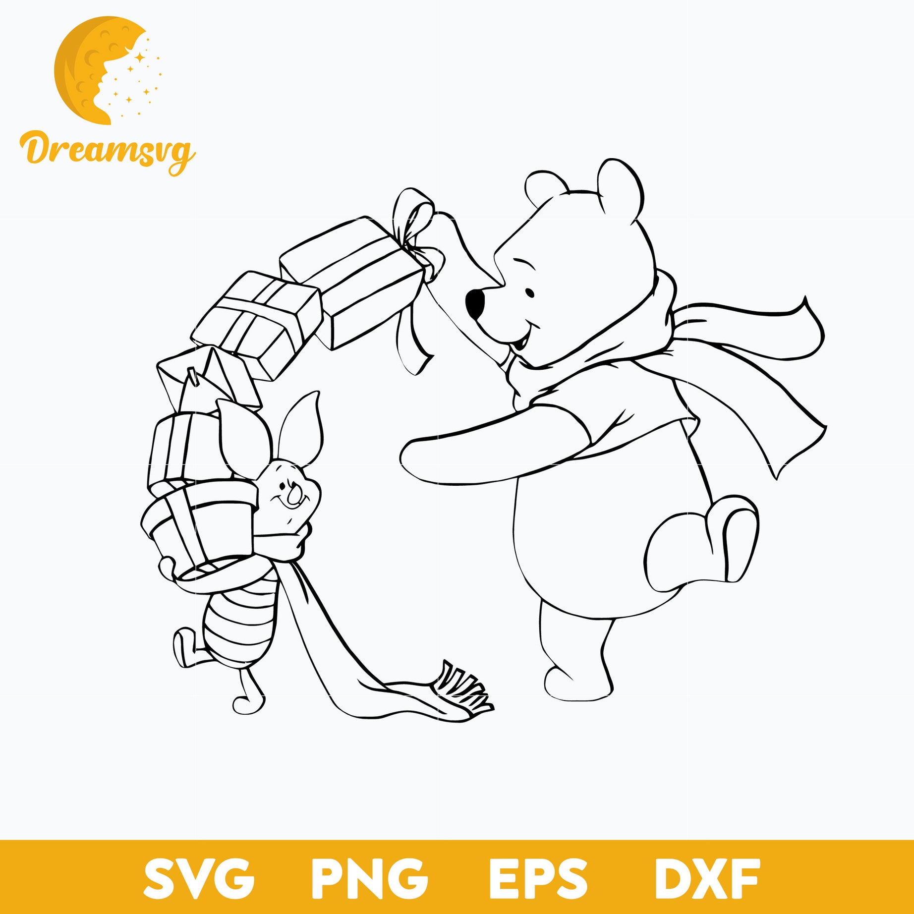 Pooh And Piglet Christmas Outline SVG, Disney Christmas SVG PNG DXF EPS Digital File.