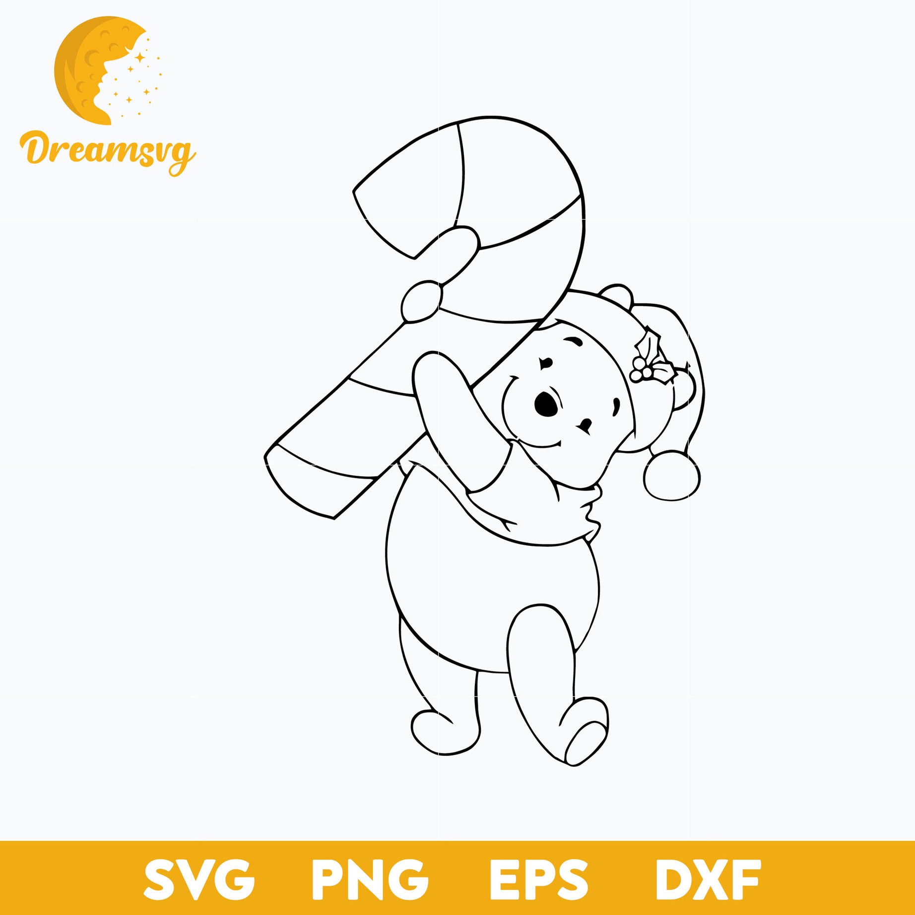 Winnie Christmas Outline SVG, Disney Christmas SVG PNG DXF EPS Digital File.