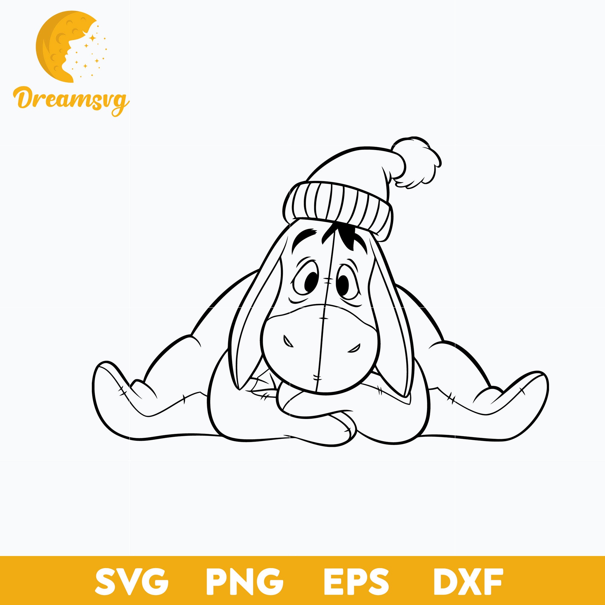 Eeyore Winnie The Pooh Outline SVG, Disney Christmas SVG PNG DXF EPS Digital File.