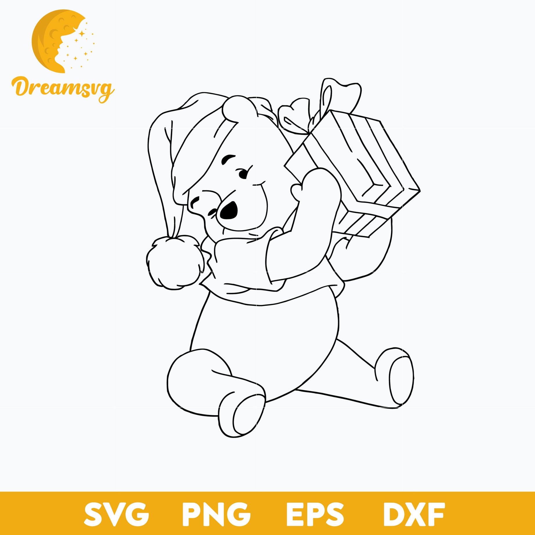 Pooh Bear Christmas Outline SVG, Disney Christmas SVG PNG DXF EPS Digital File.