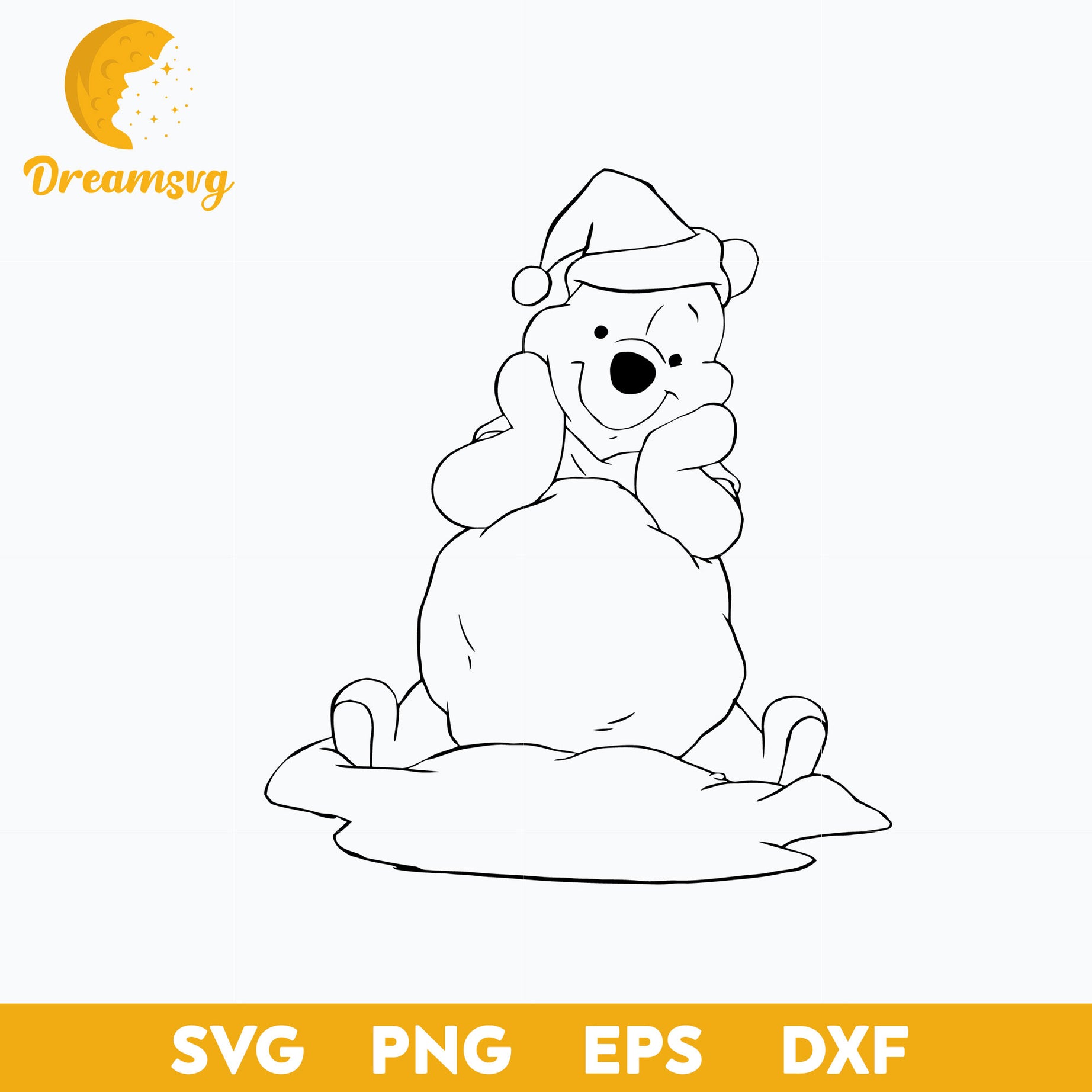 Copy of Pooh Snow Christmas Outline  SVG, Disney Christmas SVG PNG DXF EPS Digital File.