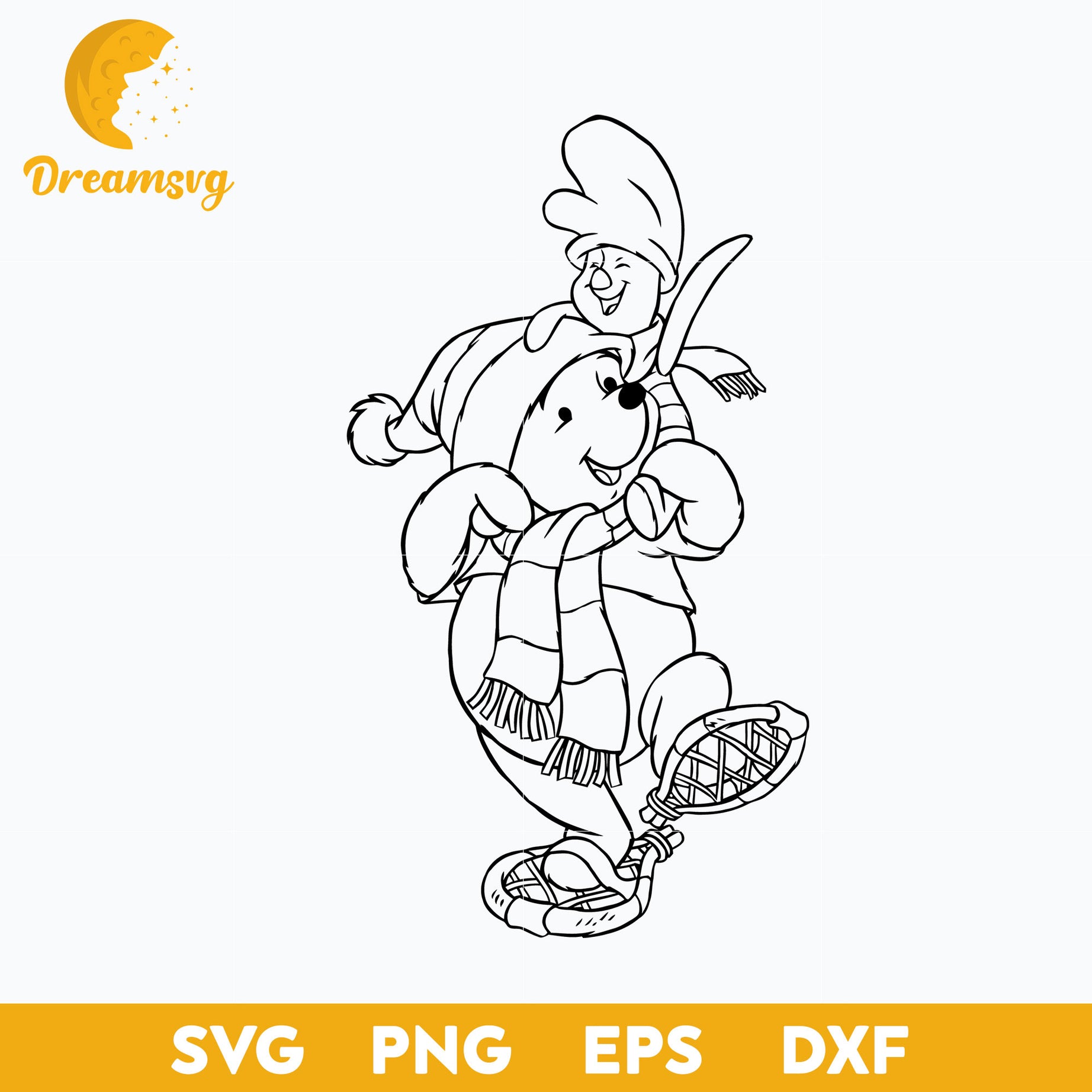 Pooh Bear And Piglet Pig Outline SVG, Disney Christmas SVG PNG DXF EPS Digital File.