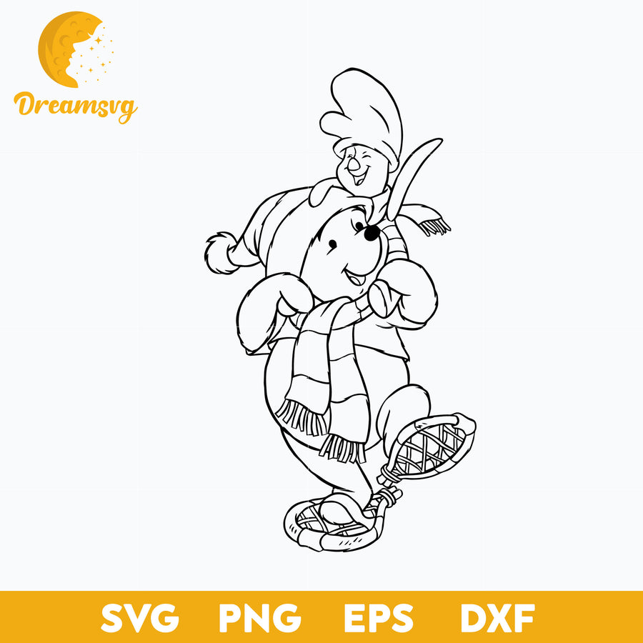 Pooh Bear And Piglet Pig Outline SVG, Disney Christmas SVG PNG DXF EPS Digital File.