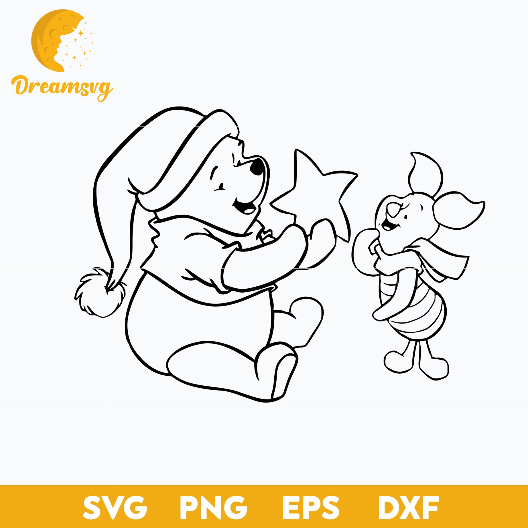 Winnie Pooh And Piglet Pig Christmas Outline SVG, Pooh Christmas SVG PNG DXF EPS Digital File.
