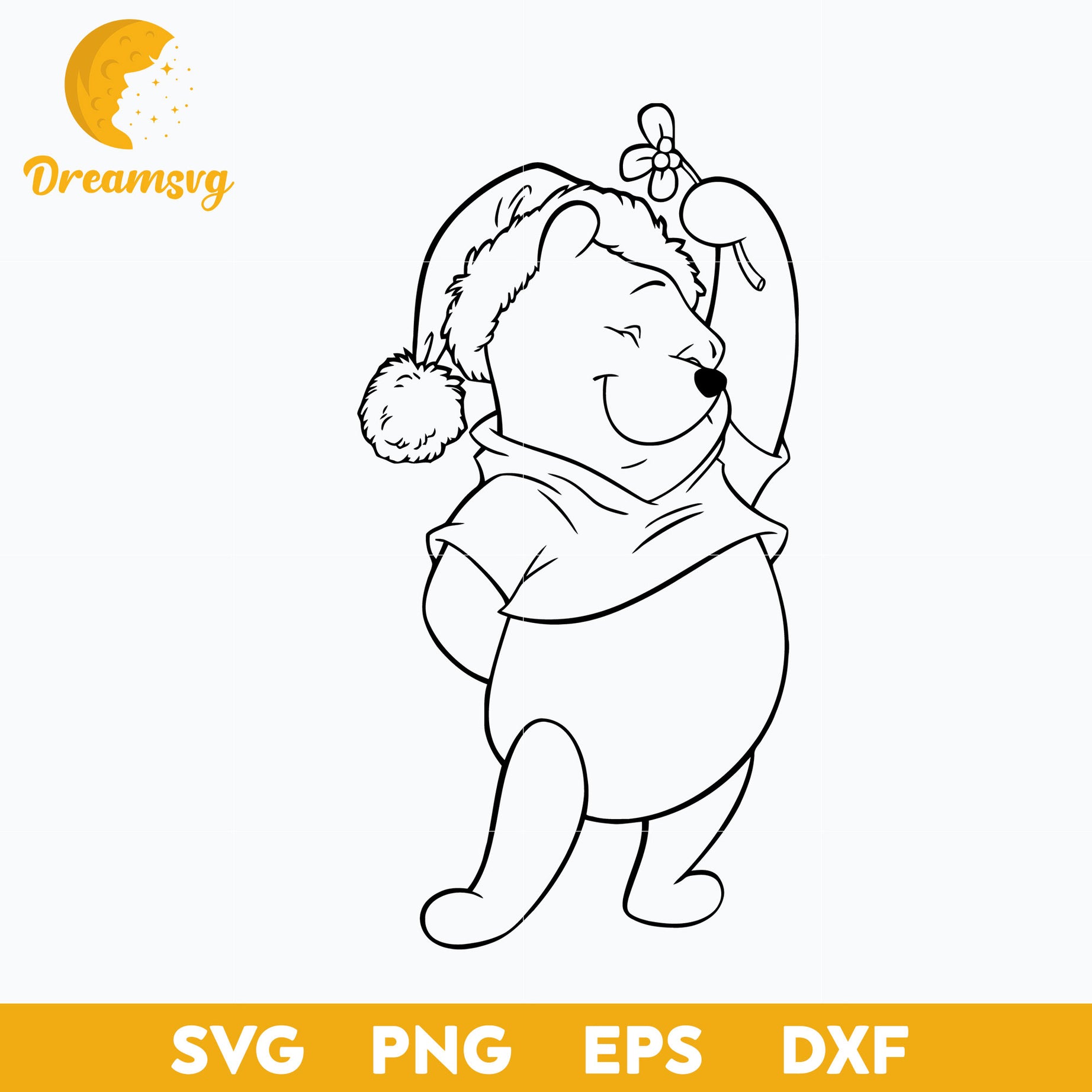 Pooh Bear Christmas Outline SVG, Disney Christmas SVG PNG DXF EPS Digital File.