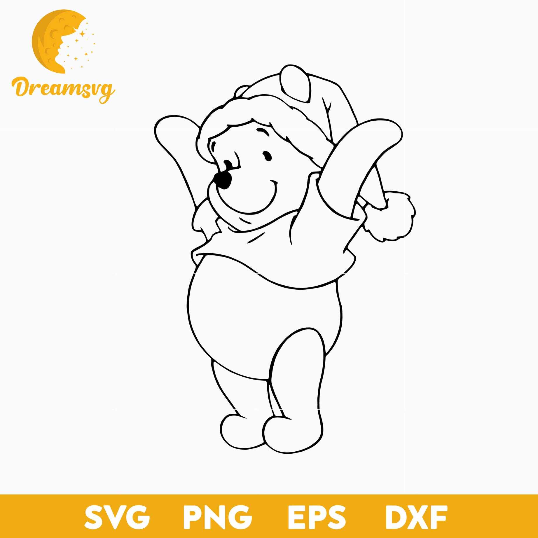 Pooh Santa Claus Hat Christmas Outline SVG, Pooh Christmas SVG PNG DXF EPS Digital File.