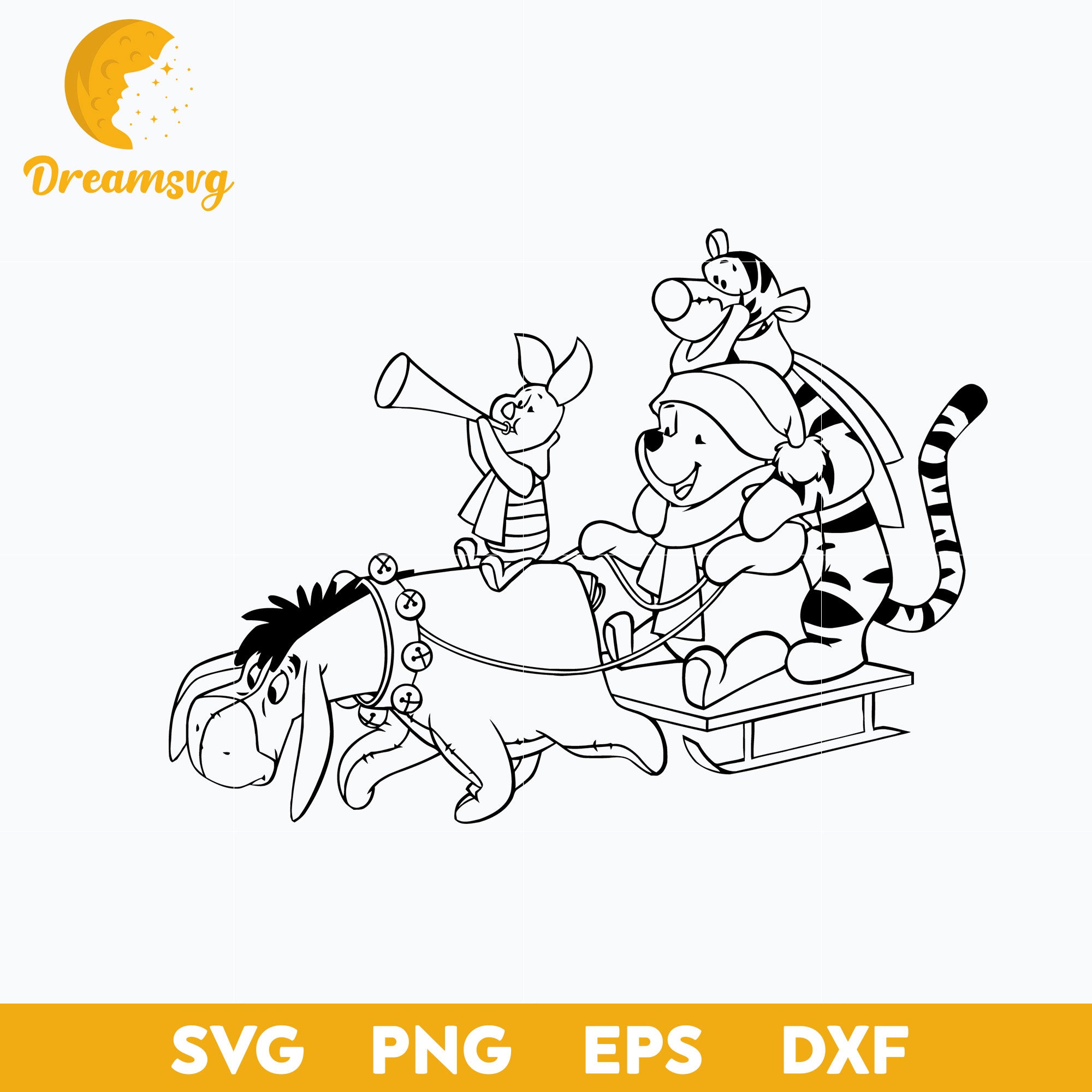 Winnie The Pooh Christmas Outline SVG, Disney Christmas SVG PNG DXF EPS Digital File.