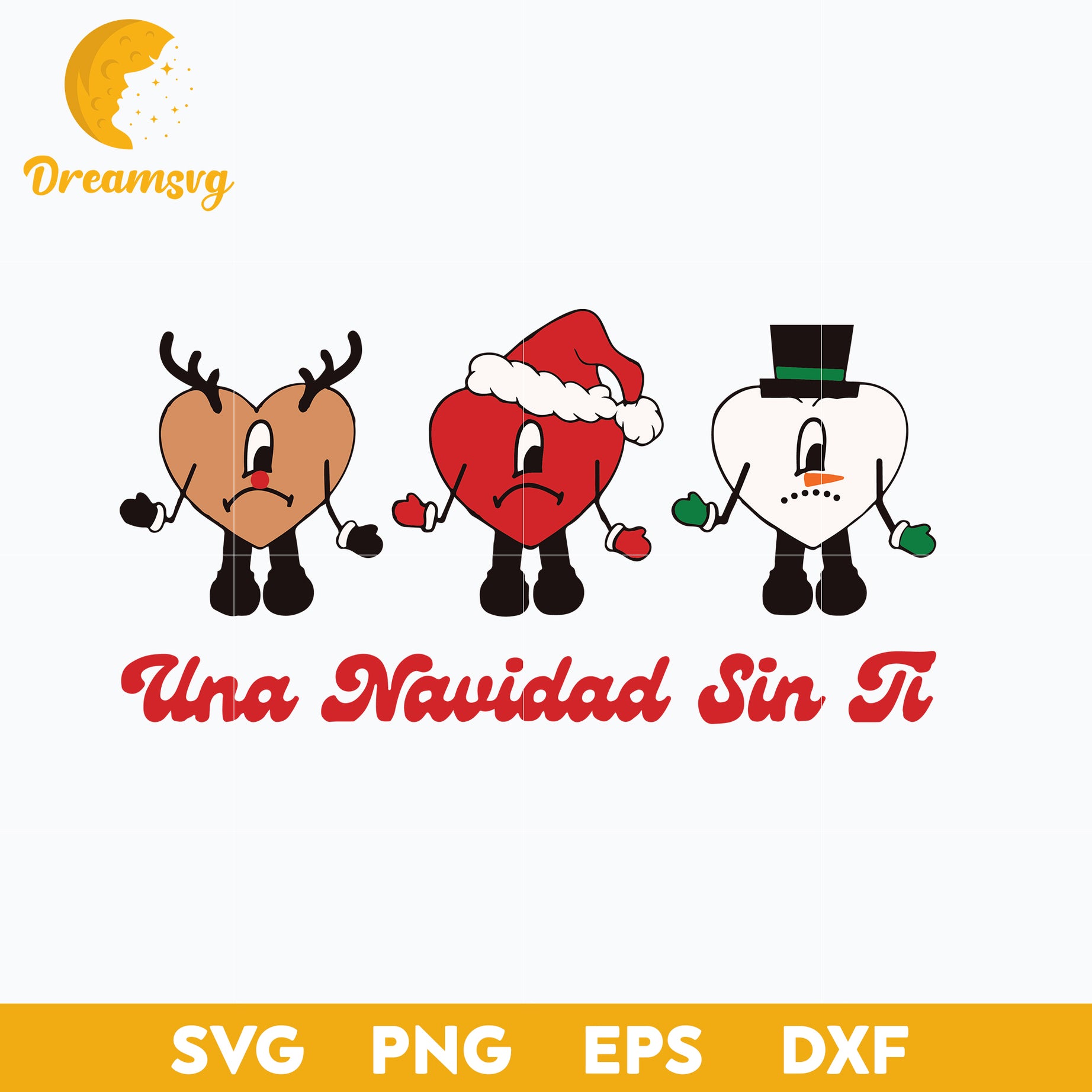 Una Sin Tin Heart Christmas SVG, Bunny Christmas SVG, PNG DXF EPS Digital File.
