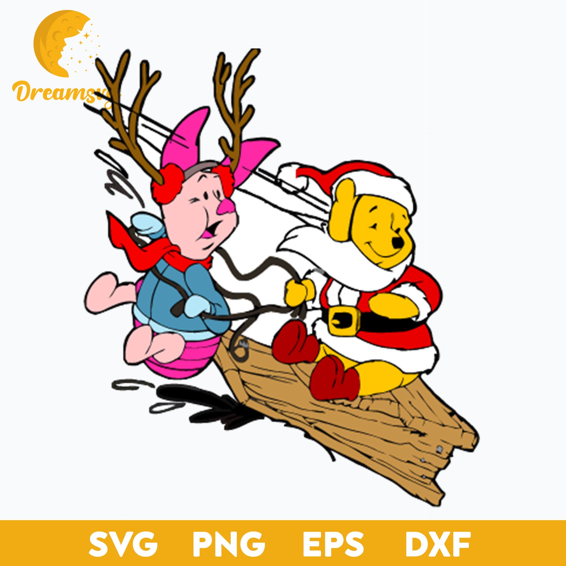 Pooh And Piglet Santa Claus SVG, Christmas SVG PNG DXF EPS Digital File.