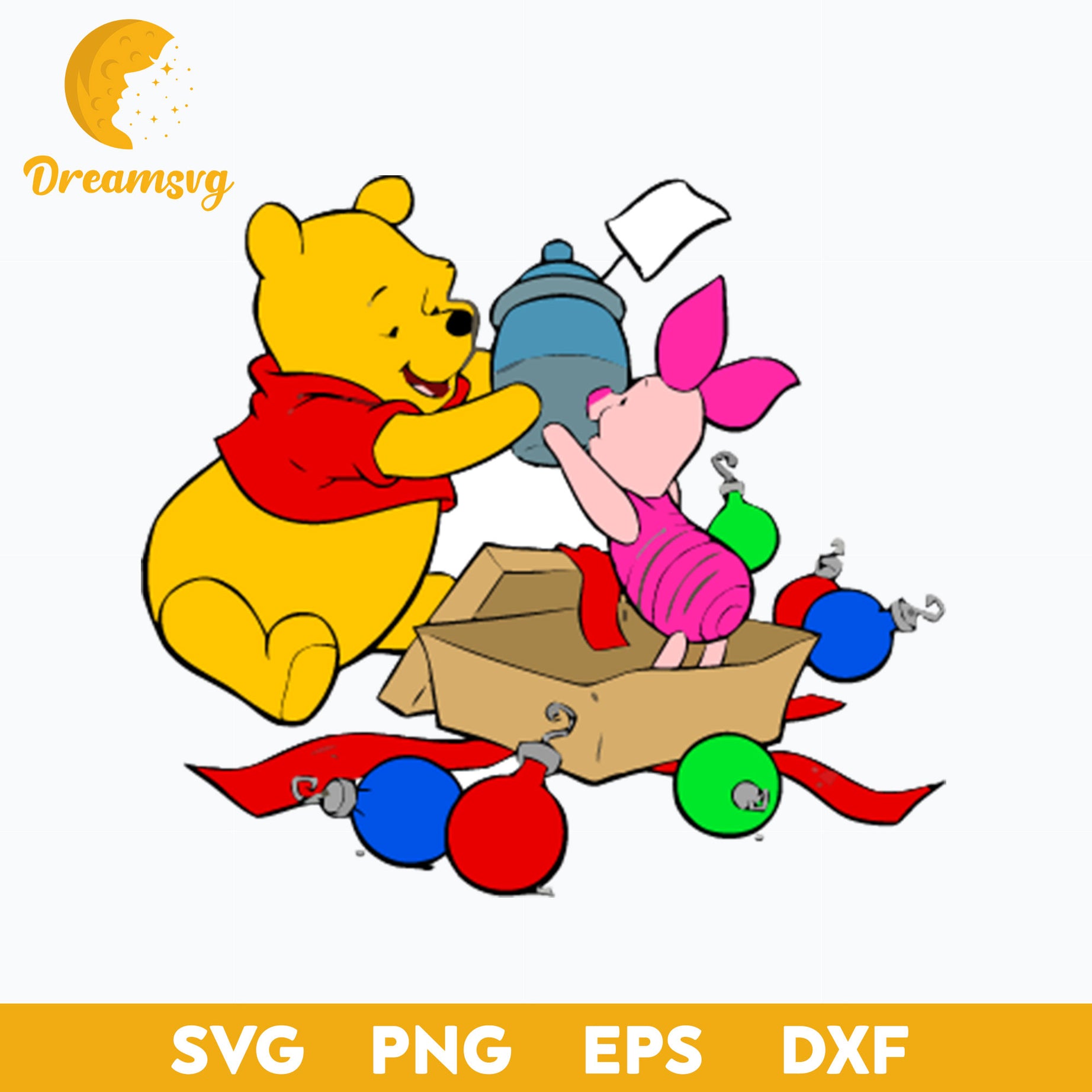 Pooh and Piglet Decorations SVG, Christmas SVG PNG DXF EPS Digital File.