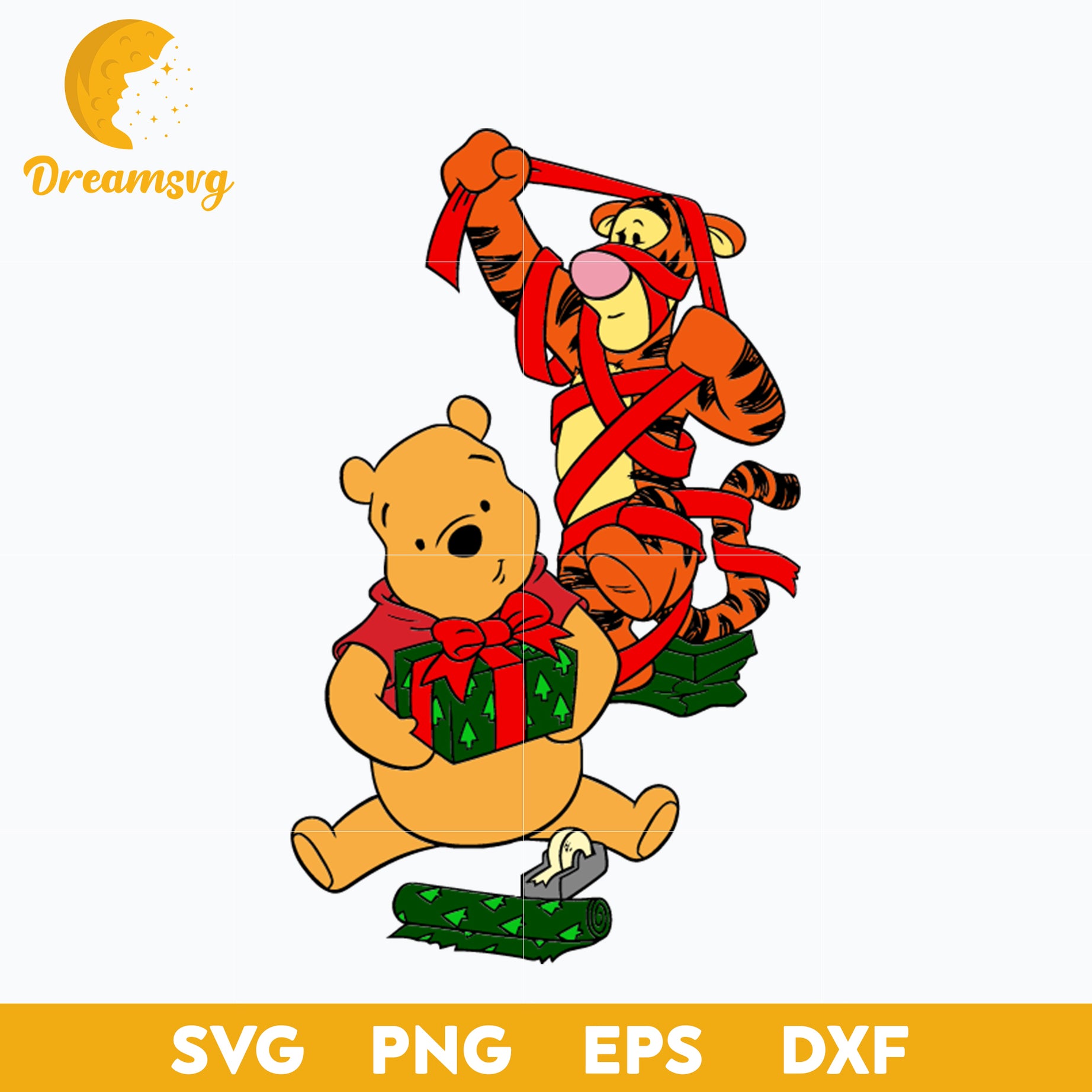 Pooh And Tigger Christmas Gift SVG, Christmas SVG PNG DXF EPS Digital File.