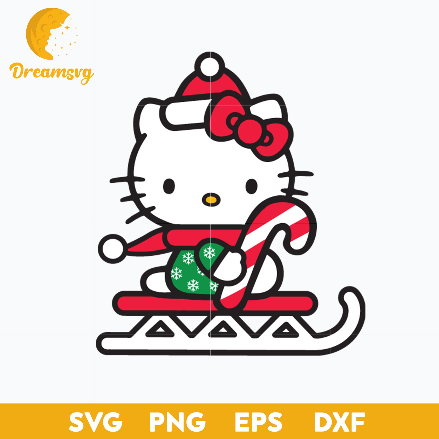 Hello Kitty Skiing Christmas SVG, Christmas SVG PNG DXF EPS File.