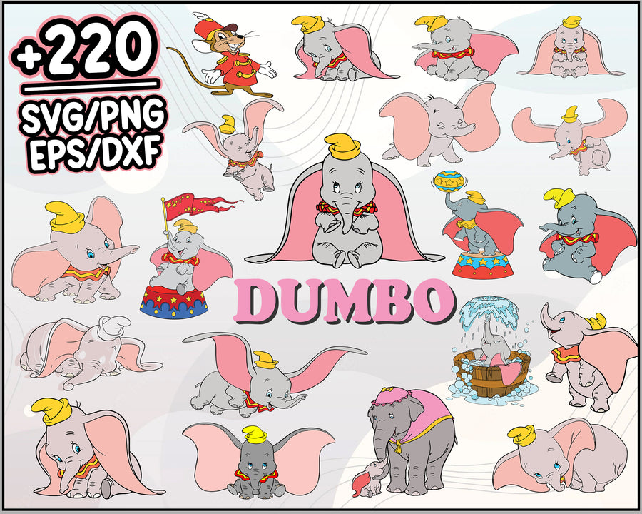 220+ Dumbo Bundle, Dumbo svg, Dumbo Printable, Dumbo Cut Files, Dumbo Clipart, Dumbo Vector, Dumbo PNG, Dumbo Silhouette, Cartoon svg, png, dxf, eps digital file