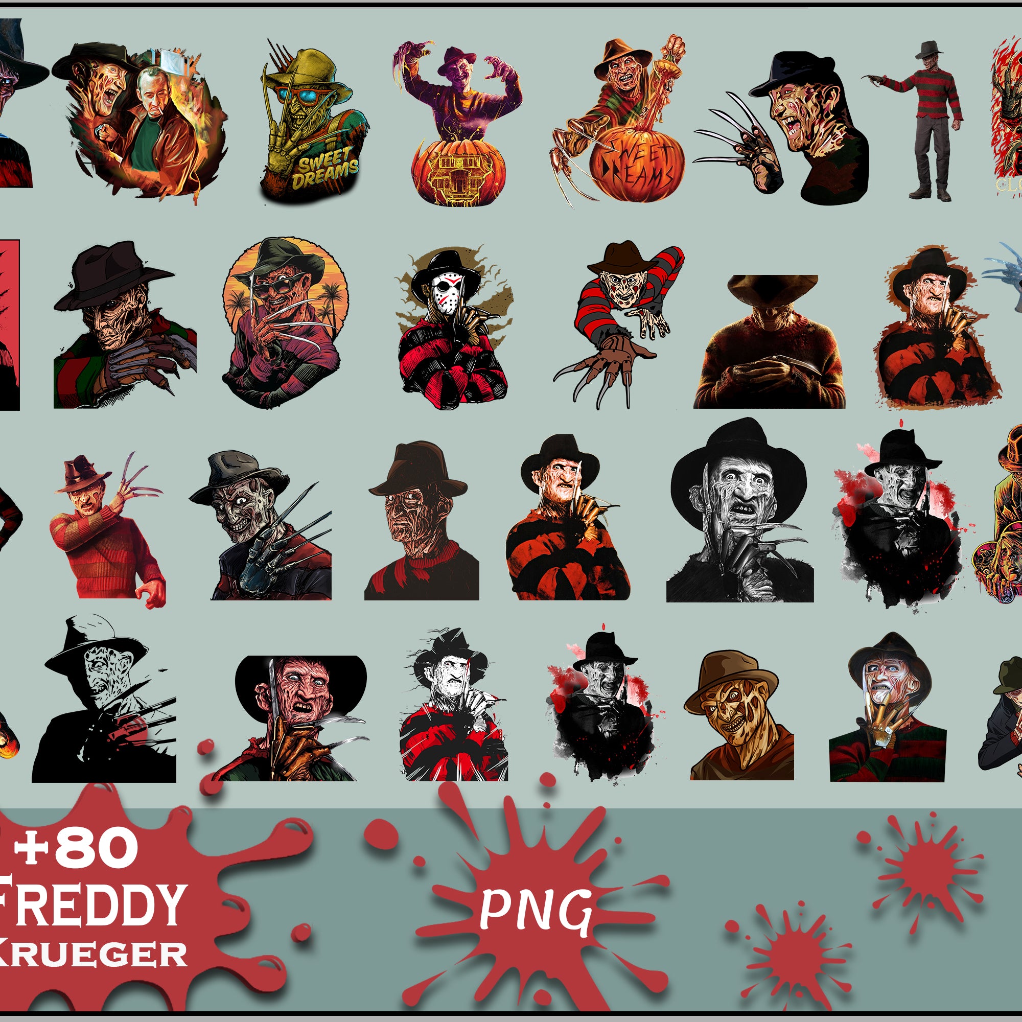 Freddy Krueger PNG Bundle, Freddy Krueger Halloween, Scary Halloween, Horror Characters, Halloween svg, png digital file.