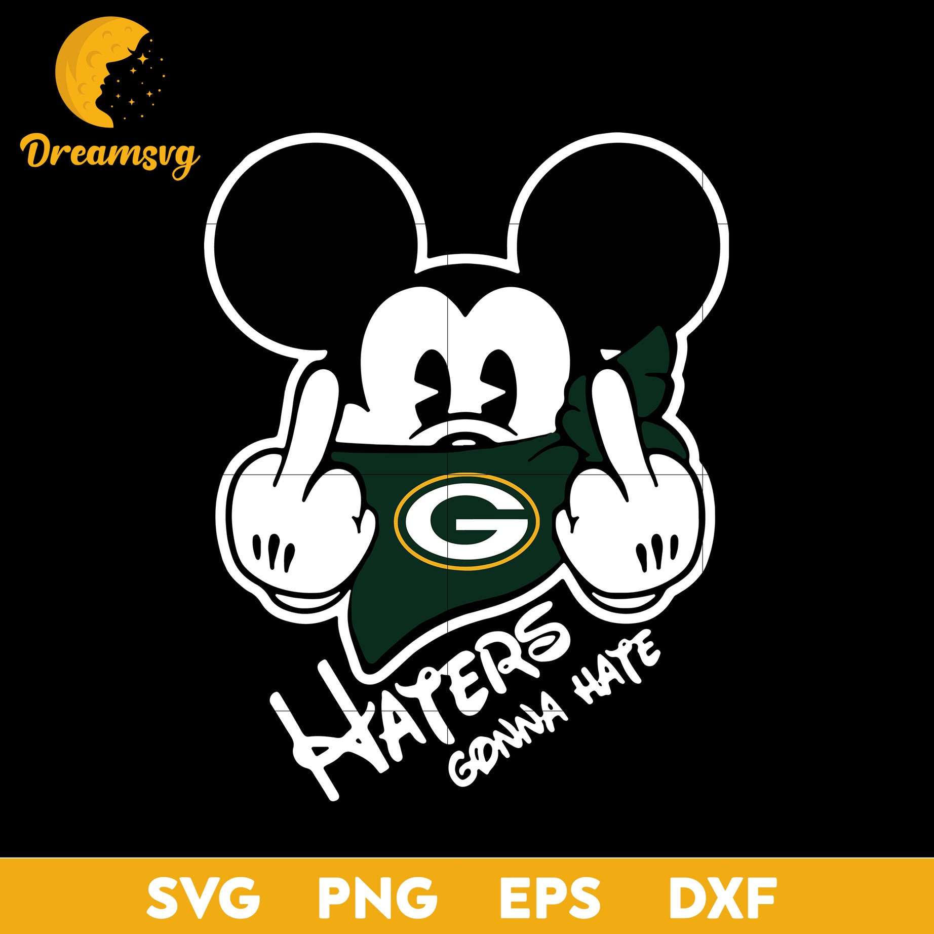 Green Bay Packers, Mickey, Haters Gonna Hate Svg, Nfl Svg, Png, Dxf, Eps Digital File.