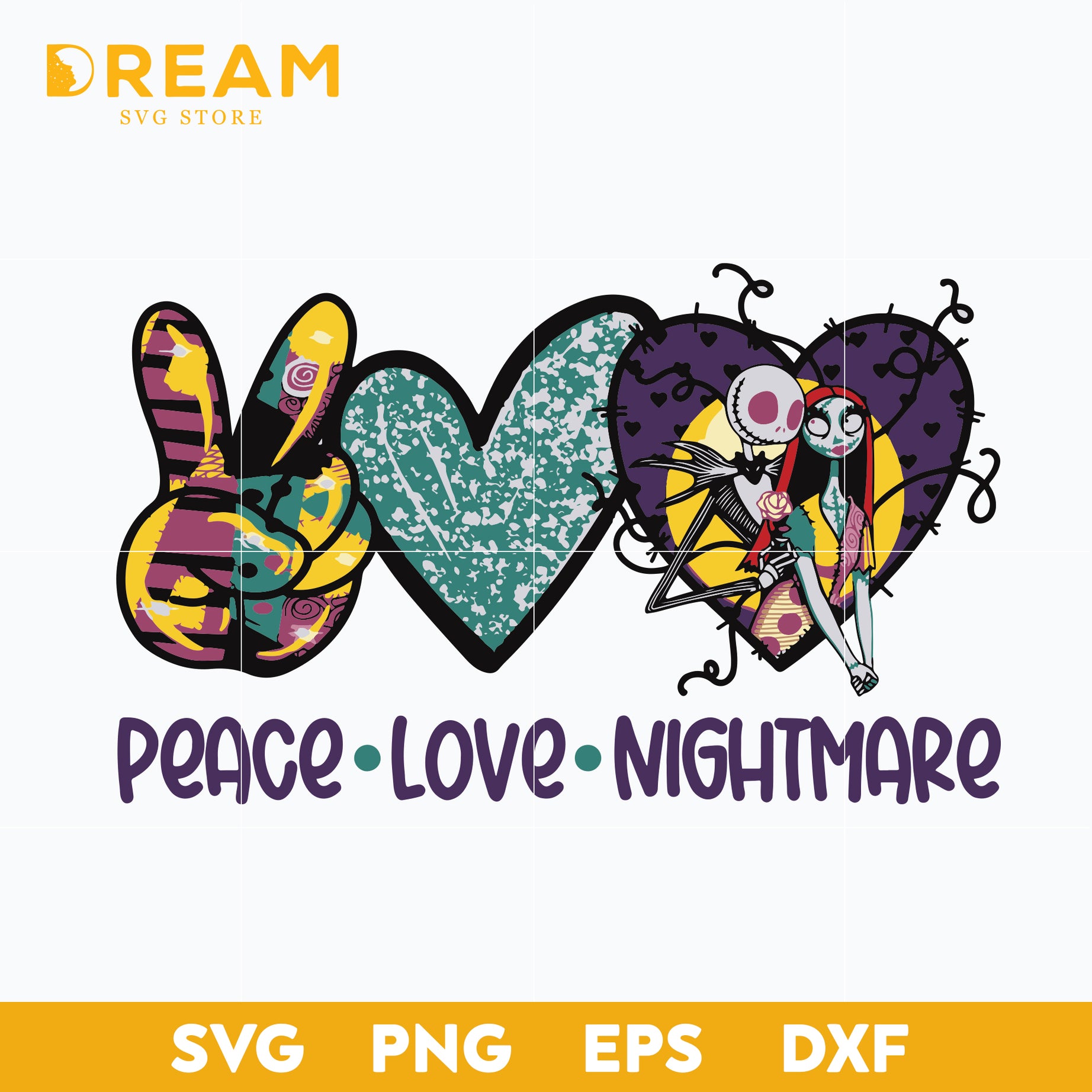 Peace love nightmare svg, Halloween svg, png, dxf, eps digital file HLW1709201L