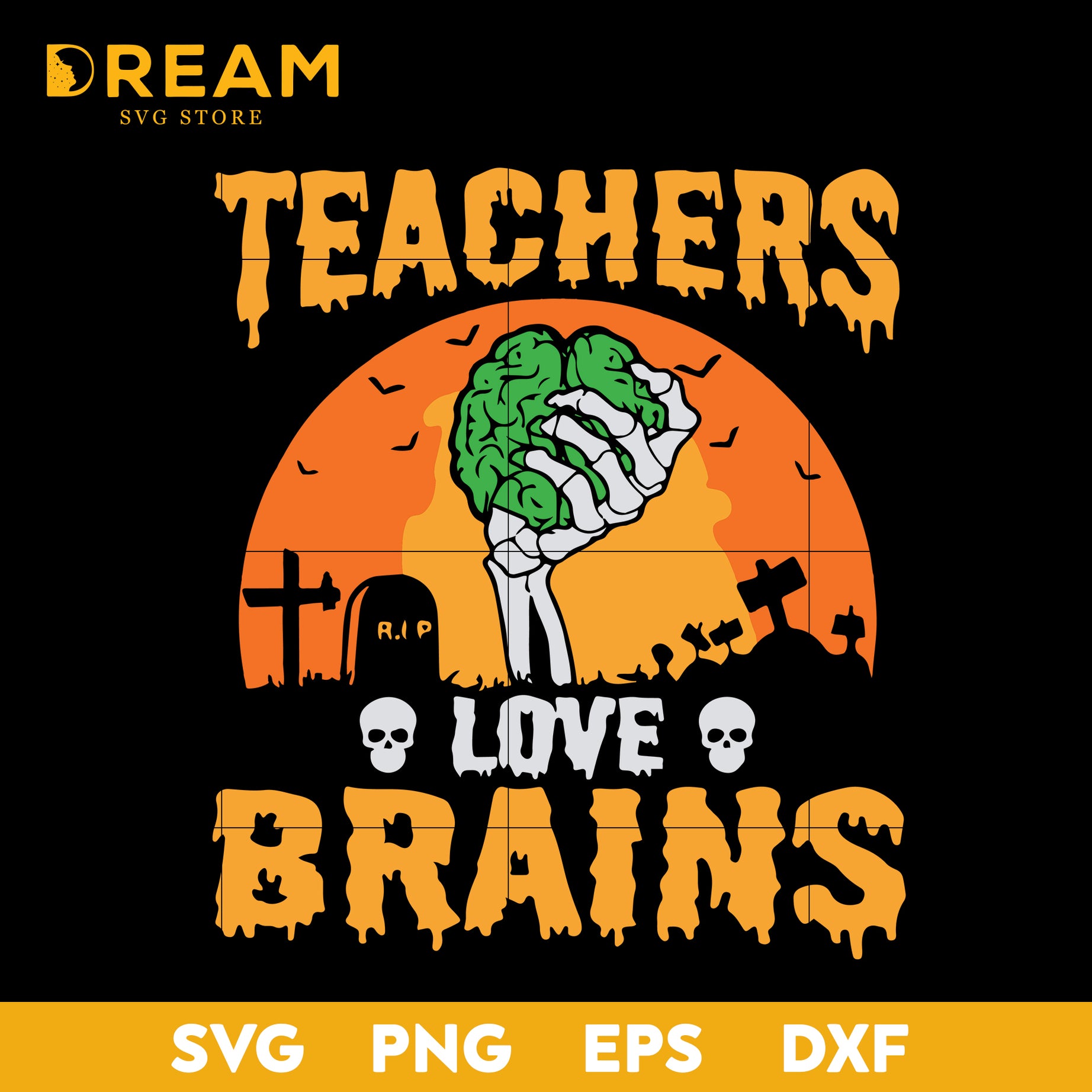 Teachers love brains svg, halloween svg, png, dxf, eps digital file HLW2709207L