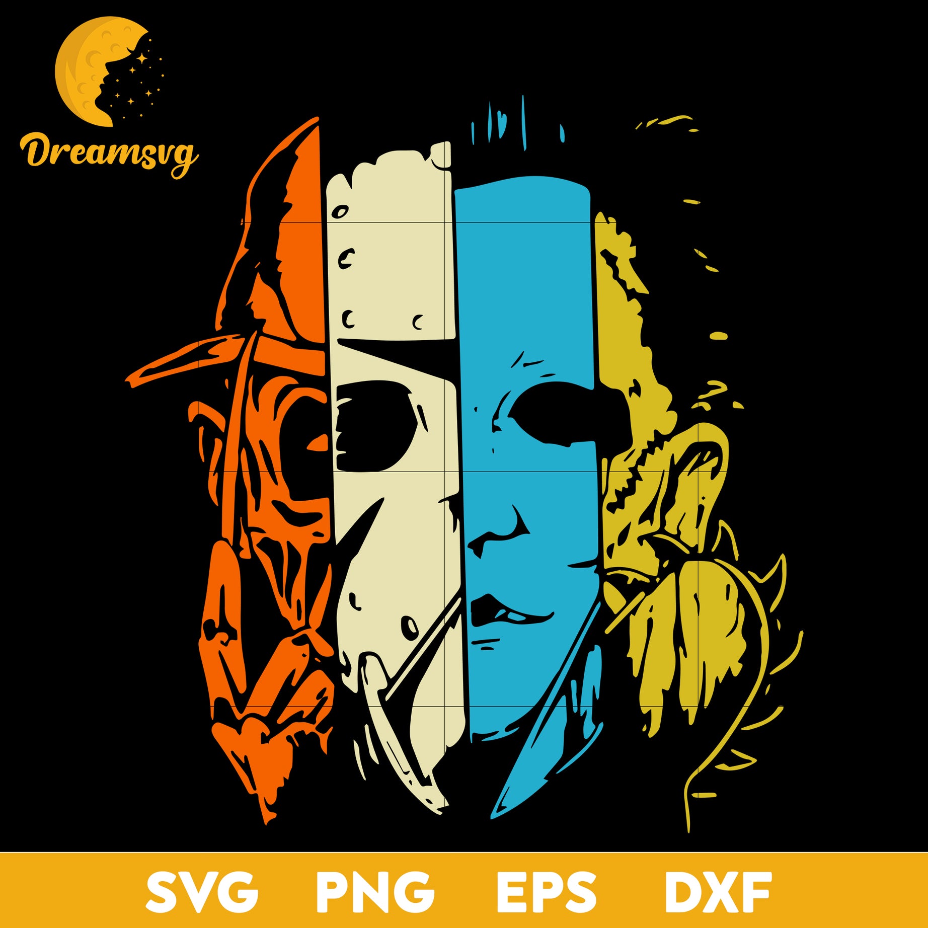 Freddy Jason Michael Myers and Leather face Squad Svg, Scary Halloween SVG, Horror Characters svg, Halloween svg, png, dxf, eps digital file.