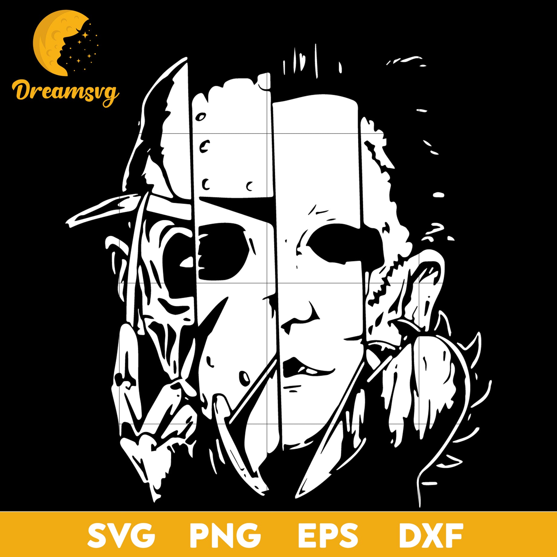 Freddy Jason Michael Myers and Leather face Squad Svg, Scary Halloween SVG, Horror Characters svg, Halloween svg, png, dxf, eps digital file.
