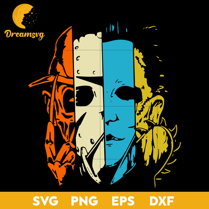 Freddy Jason Michael Myers And Leather Face Squad Svg Scary Halloween