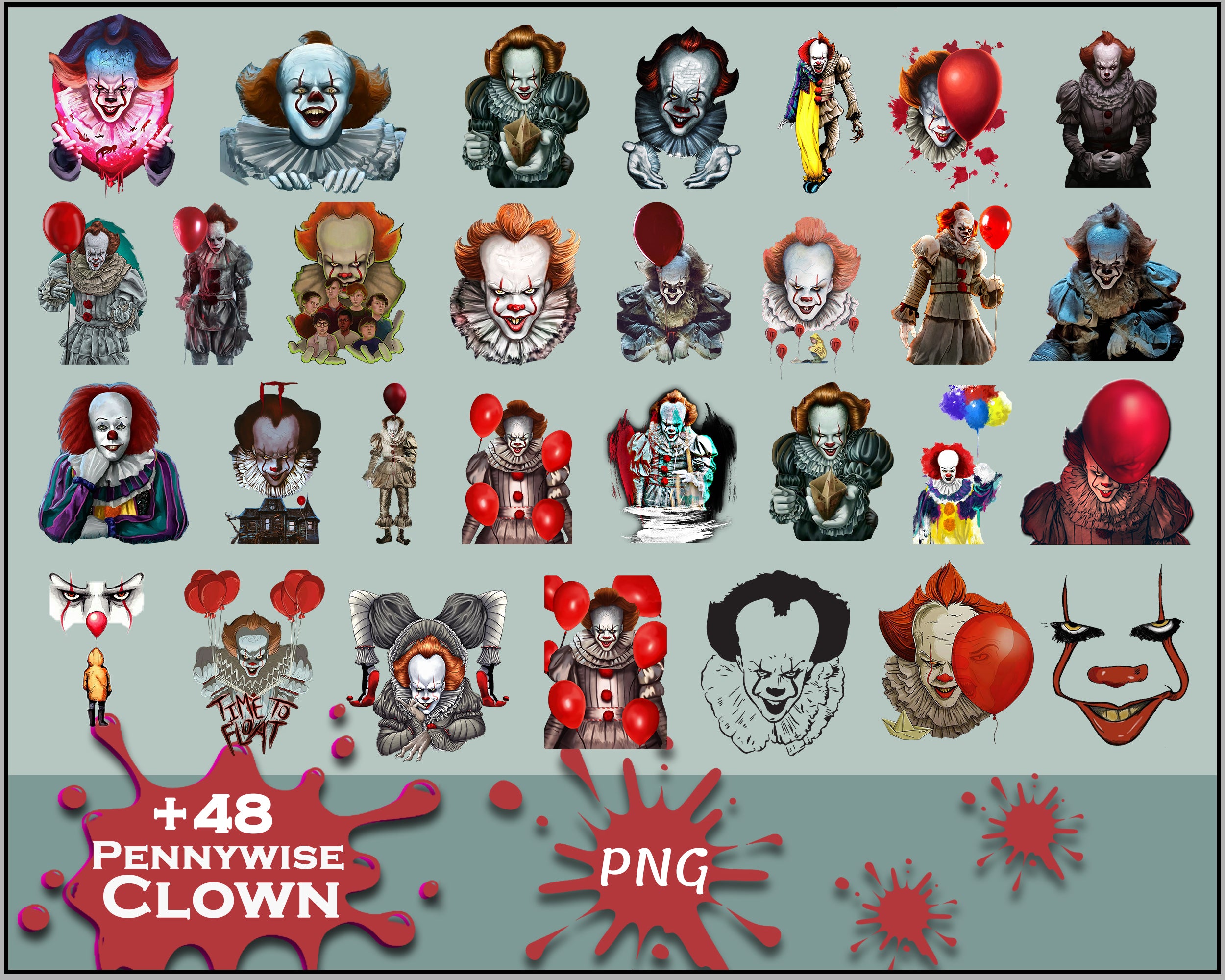 Pennywise Clown PNG Bundle, Pennywise Clown Halloween, Scary Halloween, Horror Characters, Halloween svg, png digital file.
