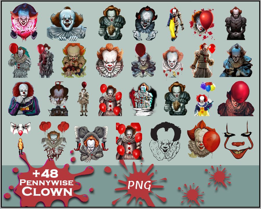 Pennywise Clown PNG Bundle, Pennywise Clown Halloween, Scary Halloween, Horror Characters, Halloween svg, png digital file.