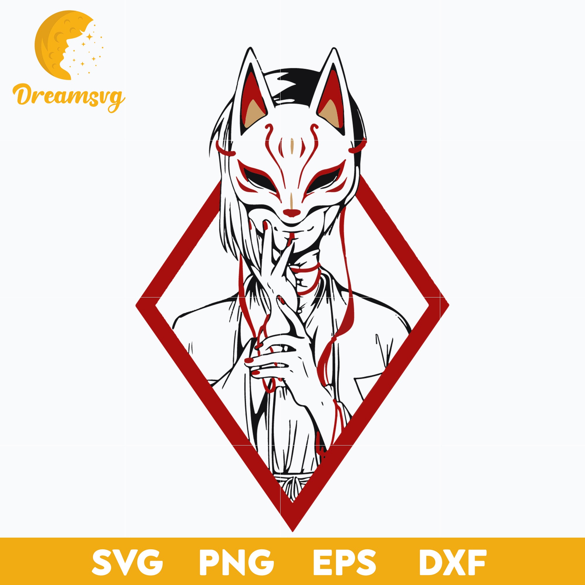 Kitsune Mask Svg, Harajaku Svg, Kitsune Fox Svg, Japanese Mask Svg, Fox Mask Svg, Anime Svg, png, eps, dxf digital download.