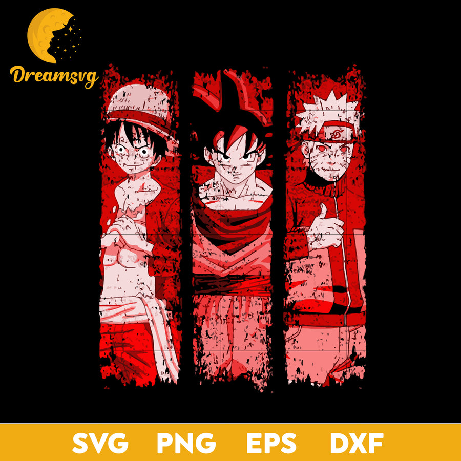 Luffy One Piece Svg, Son Goku Dragon Ball Svg, Uzumaki Naruto Svg,  Anime Svg, png, eps, dxf digital download.