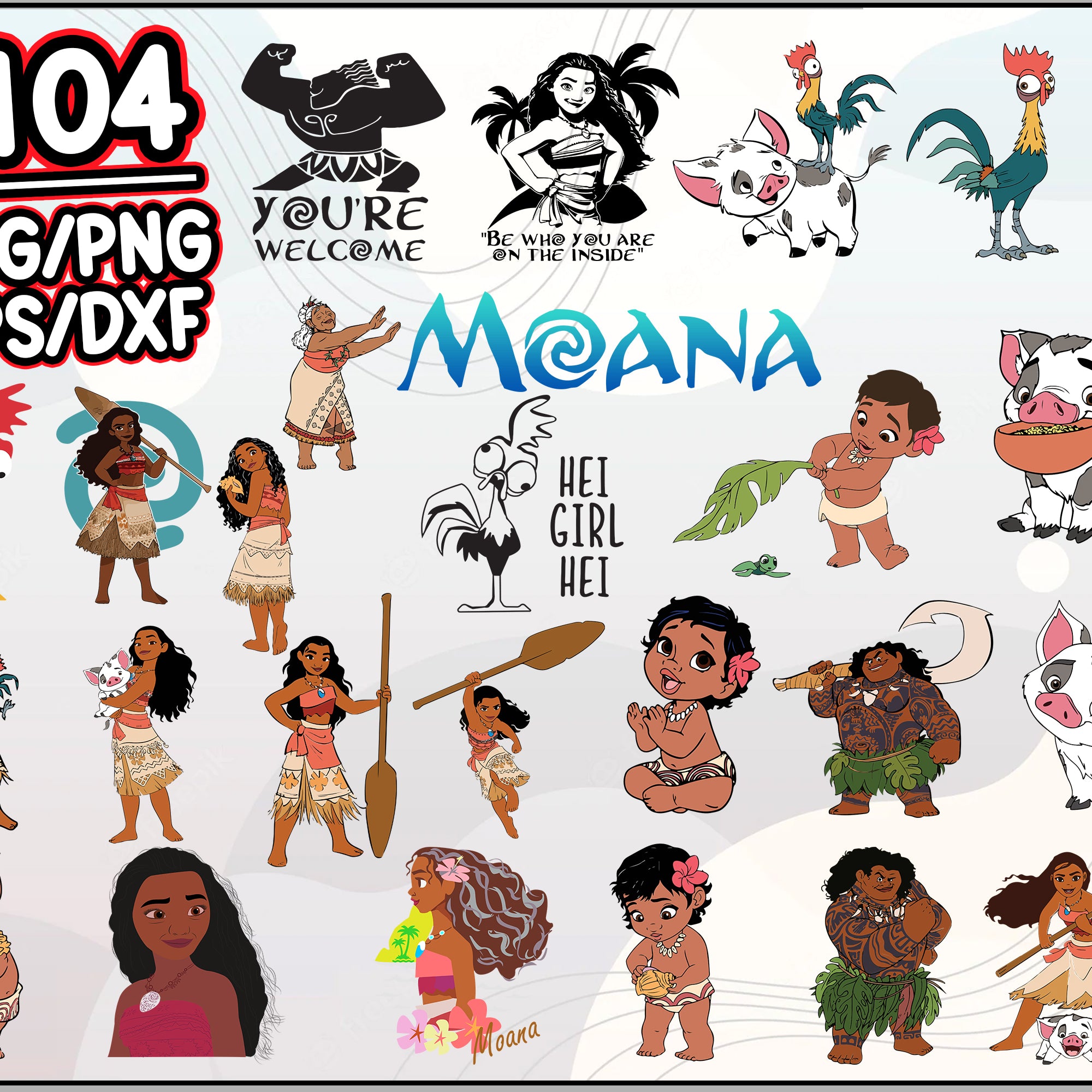 Moana SVG Bundle, Moana Party Clipart, SVG Files For Cricut, Silhouette Studio, Cartoon svg, png, dxf, eps digital file