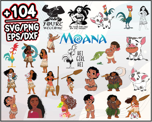 Moana SVG Bundle, Moana Party Clipart, SVG Files For Cricut, Silhouette Studio, Cartoon svg, png, dxf, eps digital file
