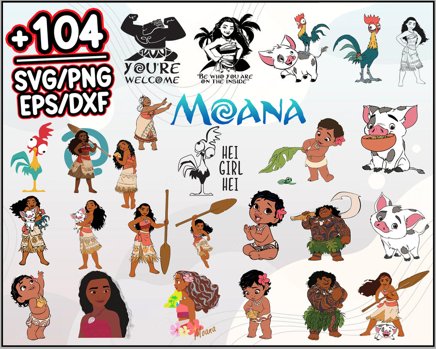 Moana SVG Bundle, Moana Party Clipart, SVG Files For Cricut, Silhouette Studio, Cartoon svg, png, dxf, eps digital file