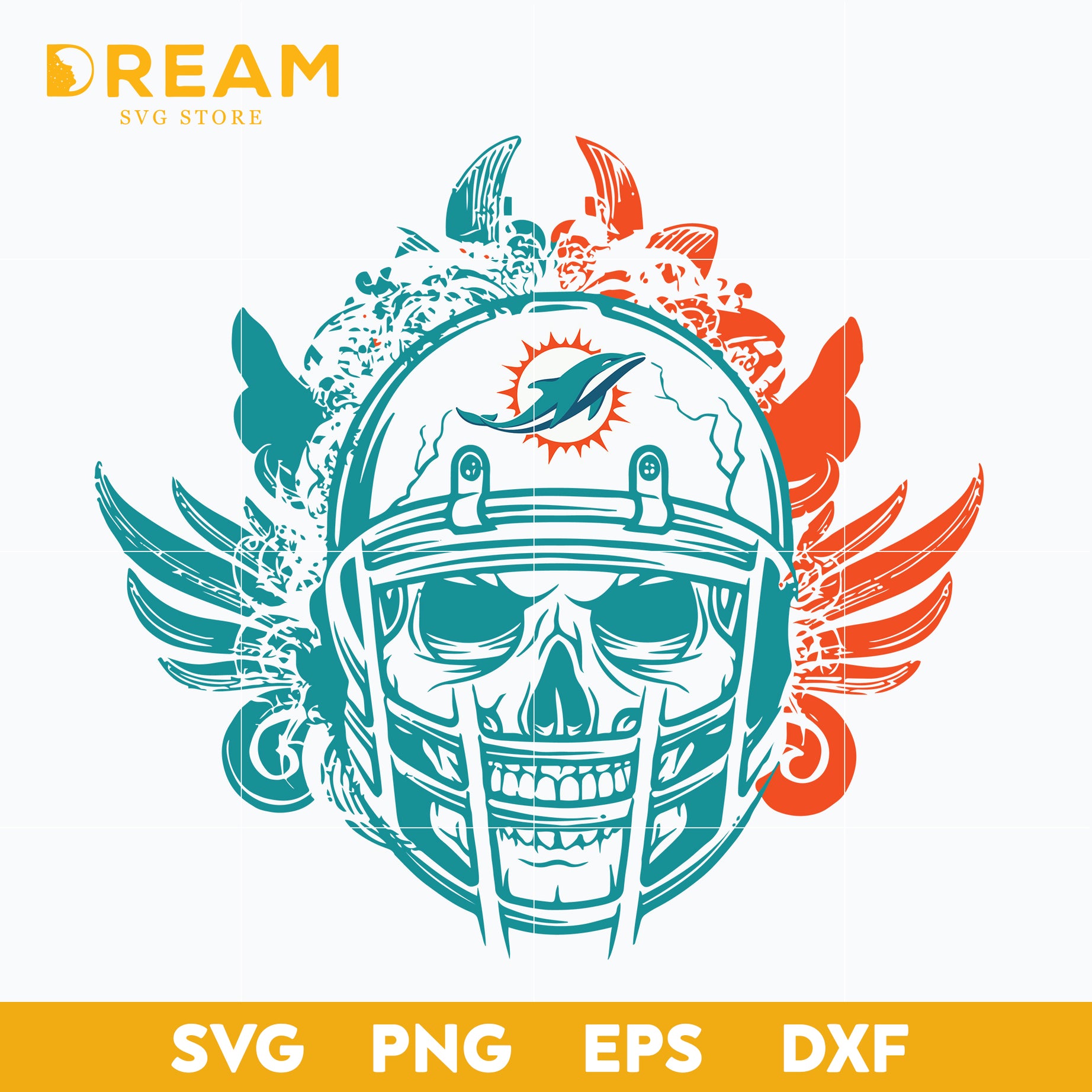 Miami Dolphins skull svg, Dolphins skull svg, Nfl svg, png, dxf, eps digital file NFL27102030L