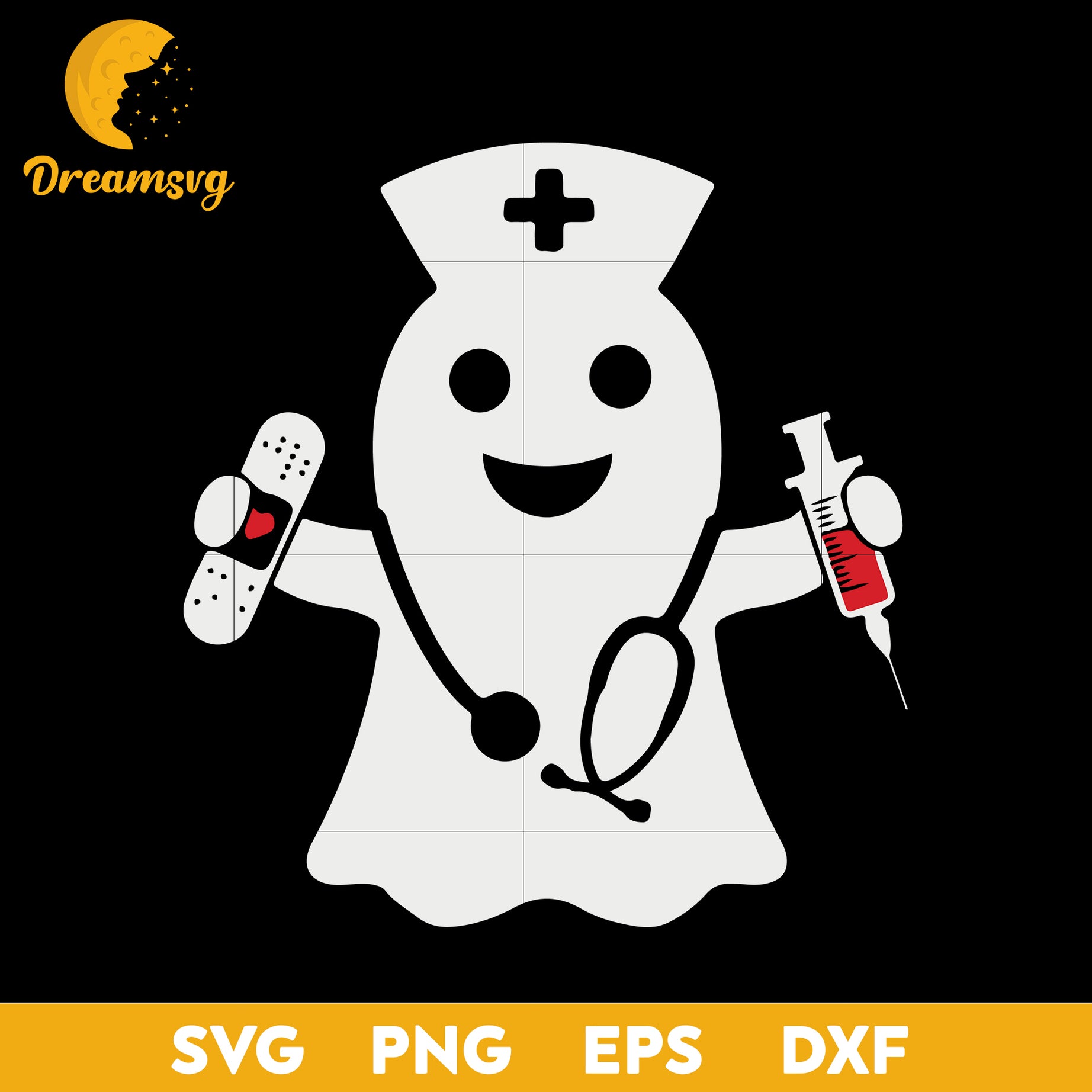Nurse Ghost Halloween Costume Stethoscope svg, Halloween svg, png, dxf, eps digital file.