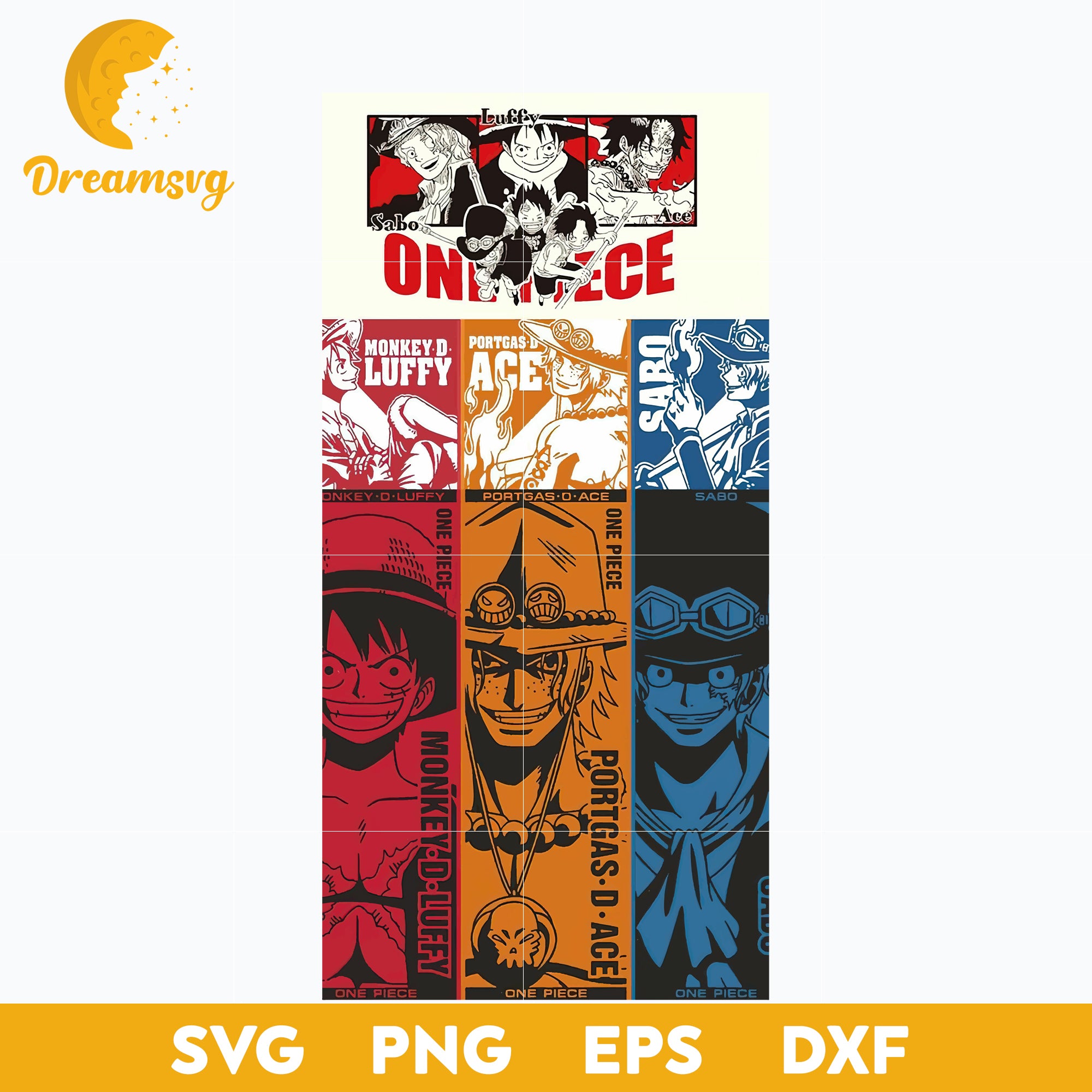 One Piece Characters Svg, Luffy Svg, Ace Svg, Sabo Svg, One Piece Anime Svg, Anime Svg, png, eps, dxf digital download.