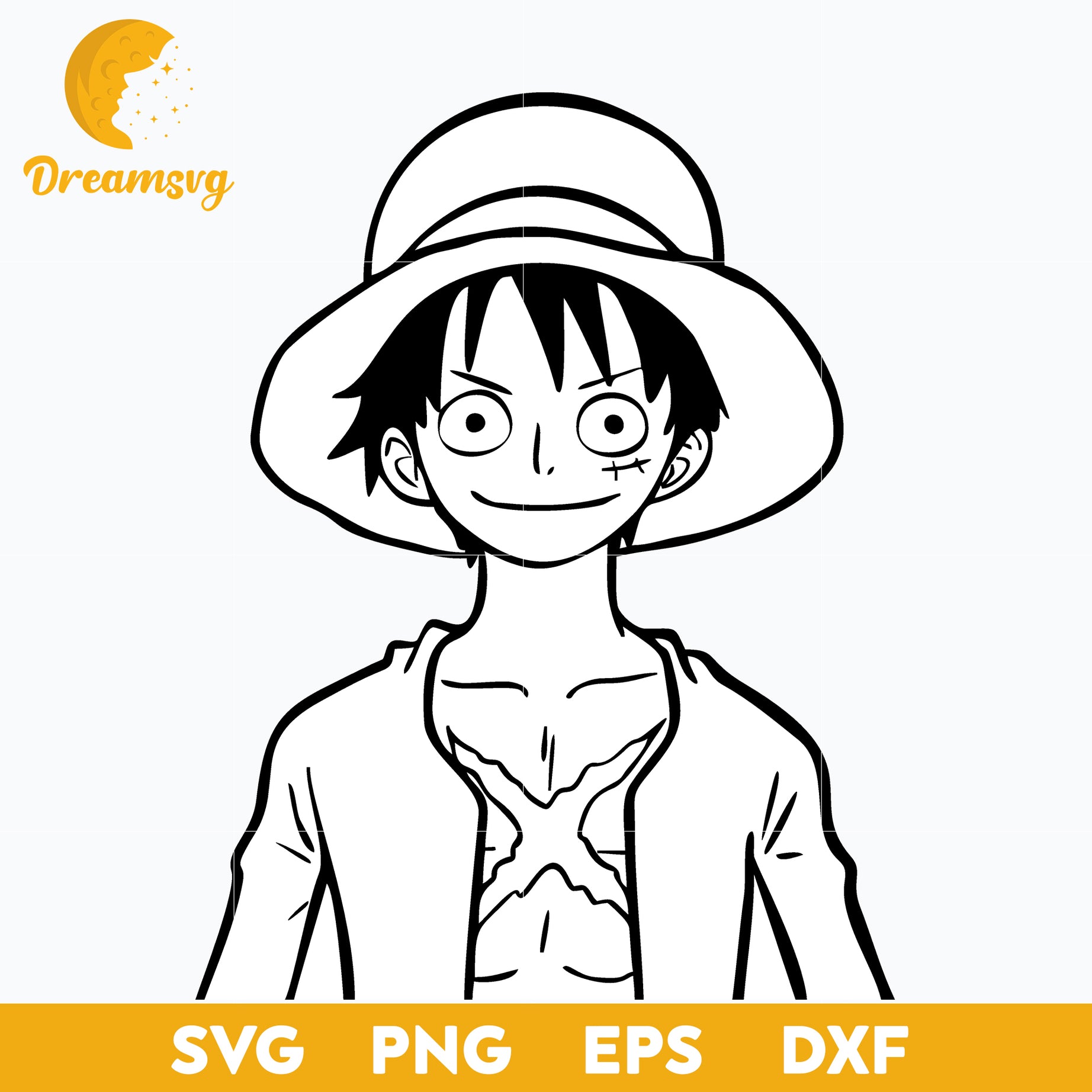 Outline Luffy Svg, One Piece Luffy Anime Manga Svg, Japan Cartoon Svg, Anime Svg, png, eps, dxf digital download.