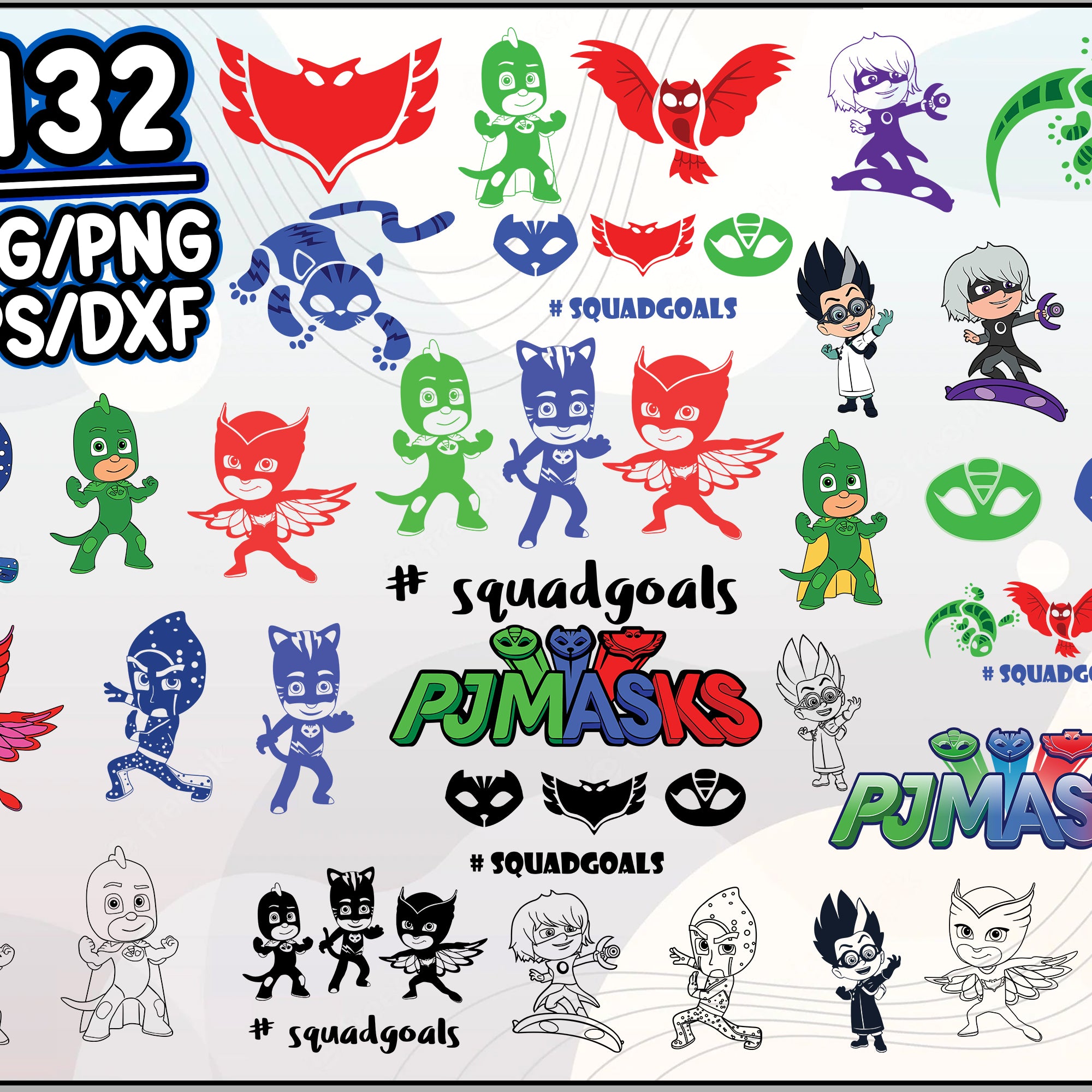 132+ PJ Masks Svg bundle, PJ Masks Svg, Connor Svg, Catboy Svg, Cartoon svg, png, dxf, eps digital file