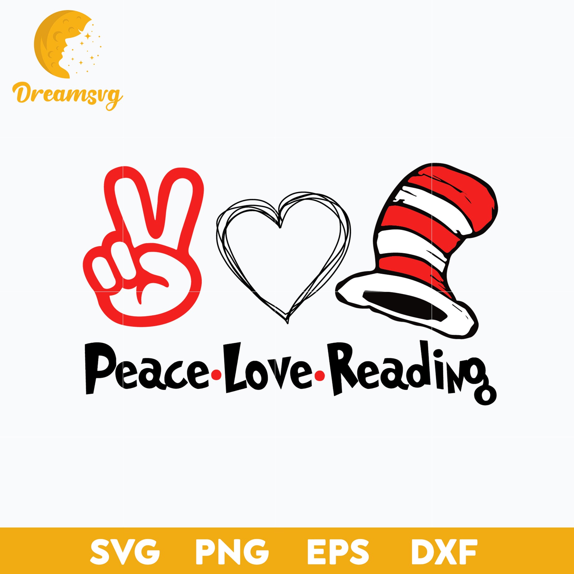 Peace love Reading Read Across America SVG, Dr Seuss SVG