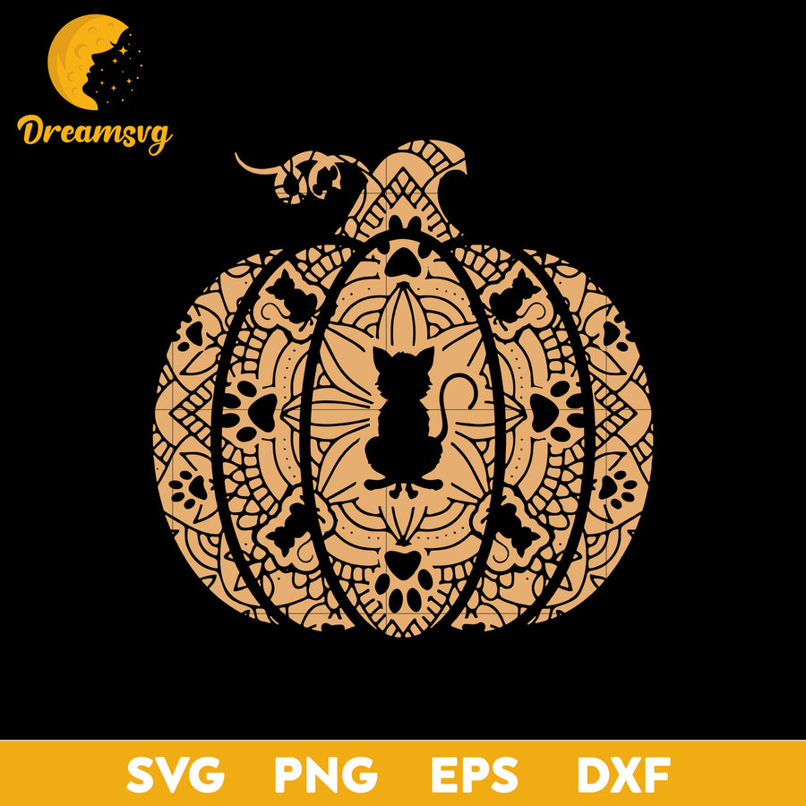 Pumpkin Cat Mandala Halloween svg, Halloween svg, png, dxf, eps digital file.