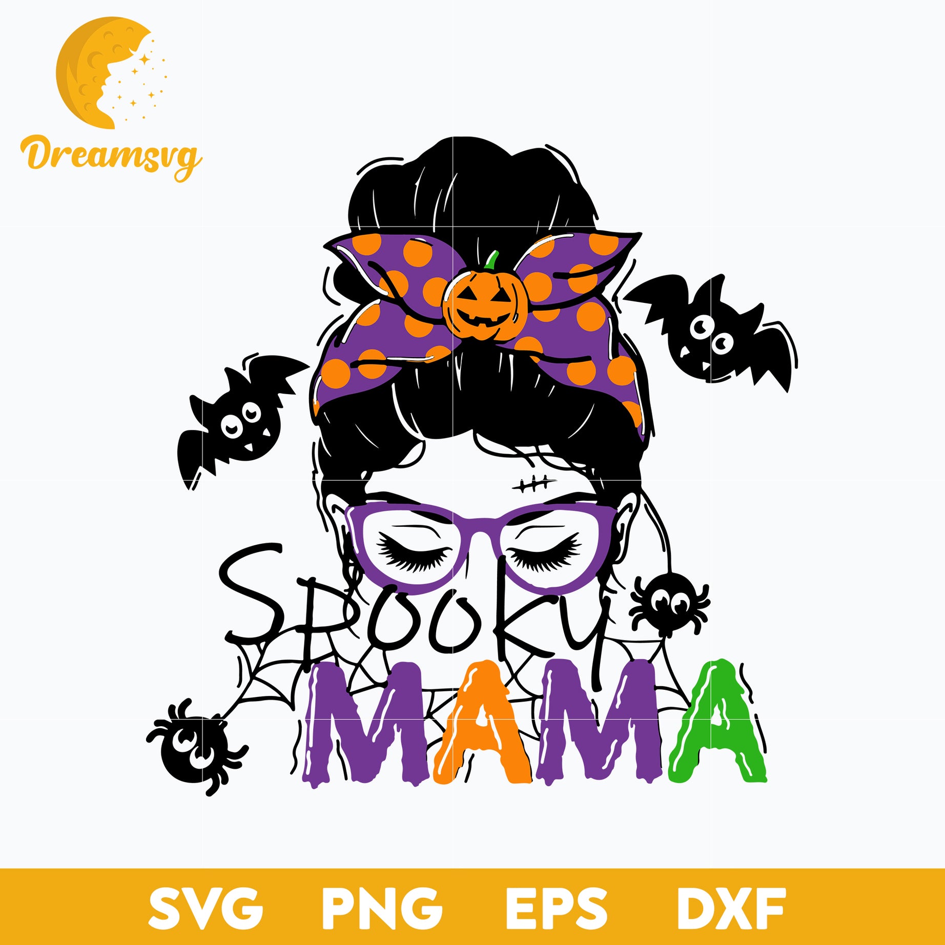 Spooky Mama Messy Bun Halloween svg, Halloween svg, png, dxf, eps digital file.