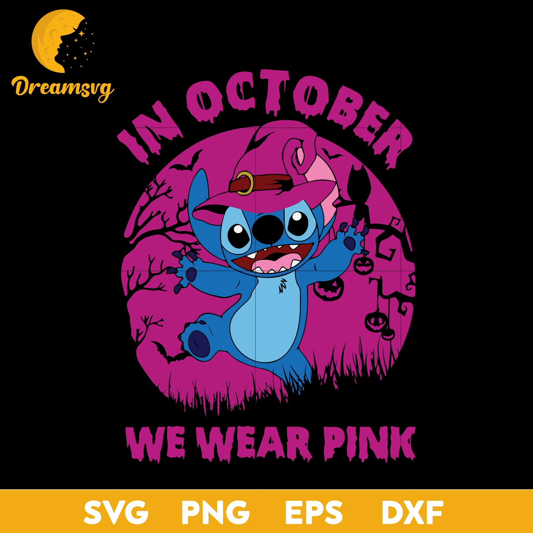 Stitch In October We Wear Pink Halloween svg, Halloween svg, png, dxf, eps digital file.