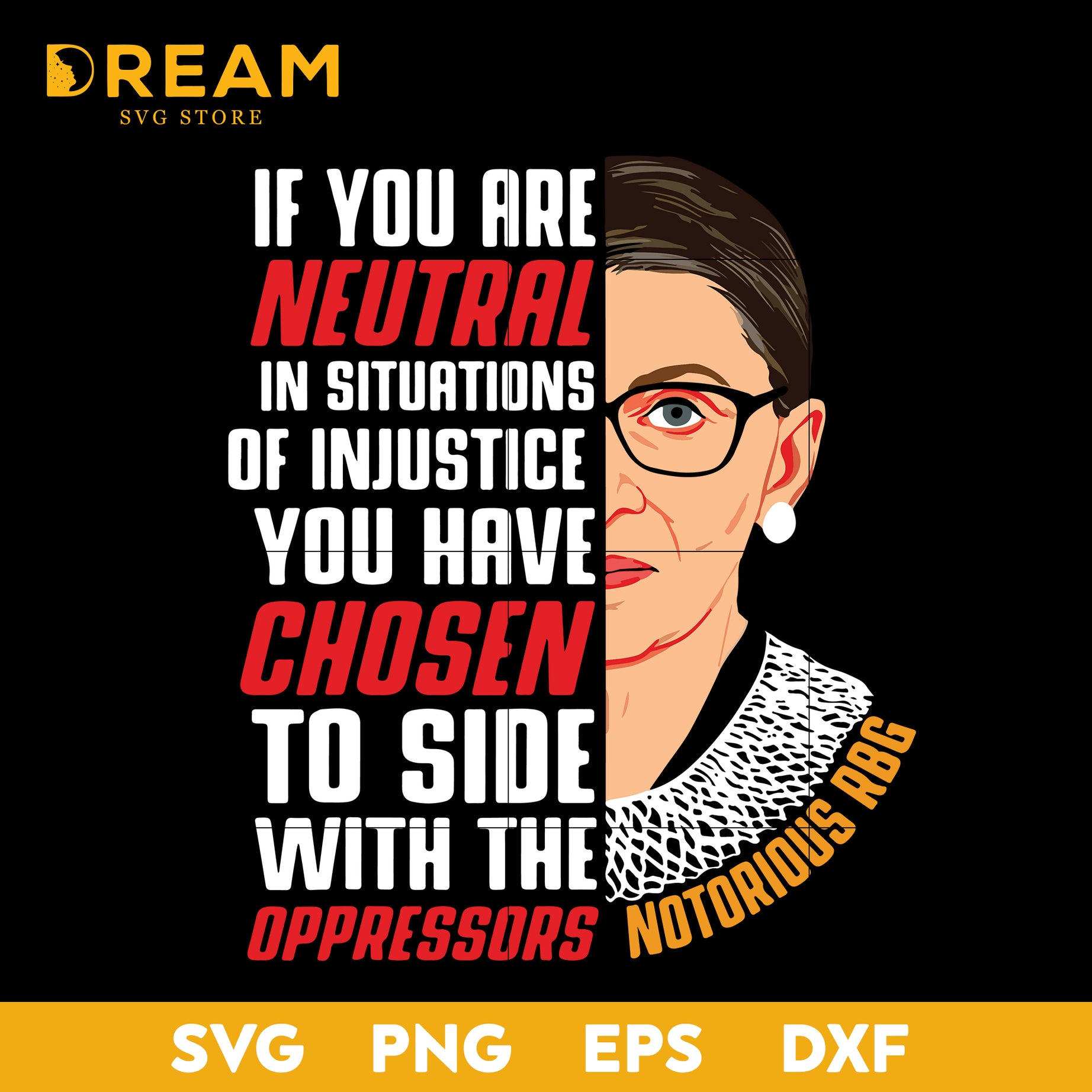 If you are neutral in siturtions of injustice you have chosen to side with the oppressors svg, Ruth Bader Ginsburg Notorious RBG svg, Trending svg, png, dxf, eps digital file TD19092017L