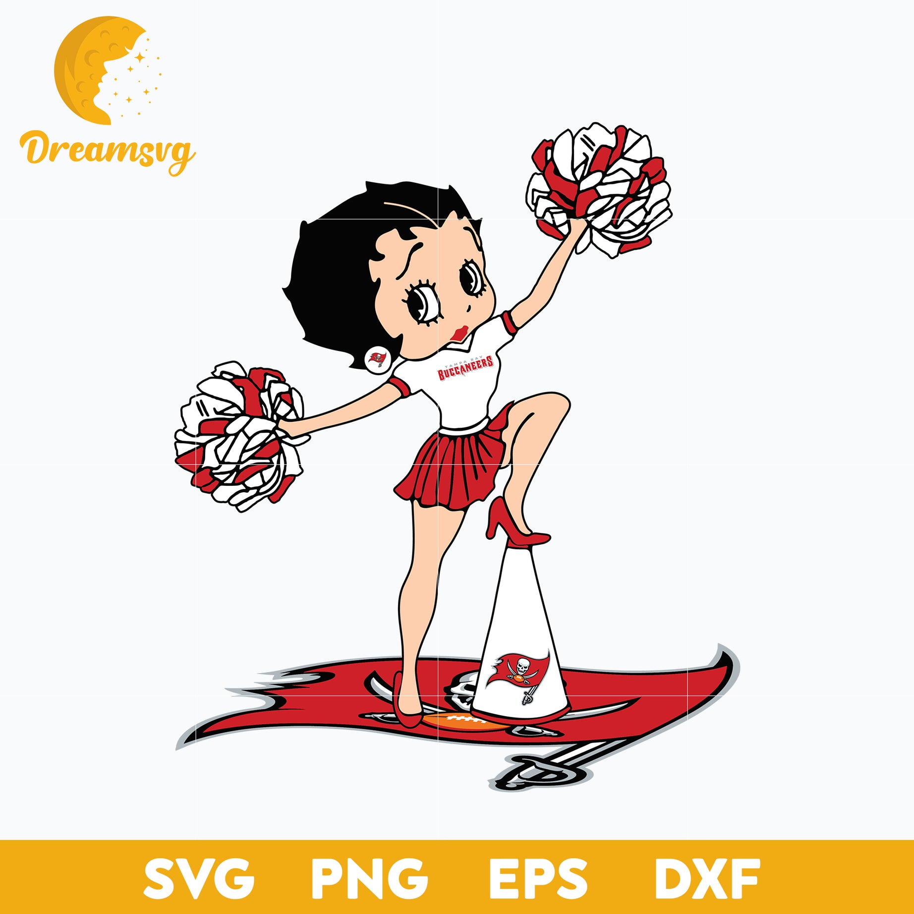 Tampa Bay Buccaneers Betty Boop Cheerleader Nfl Svg, Tampa Bay Buccaneers Svg, Sport Svg, Nfl Svg, Png, Dxf, Eps Digital File.