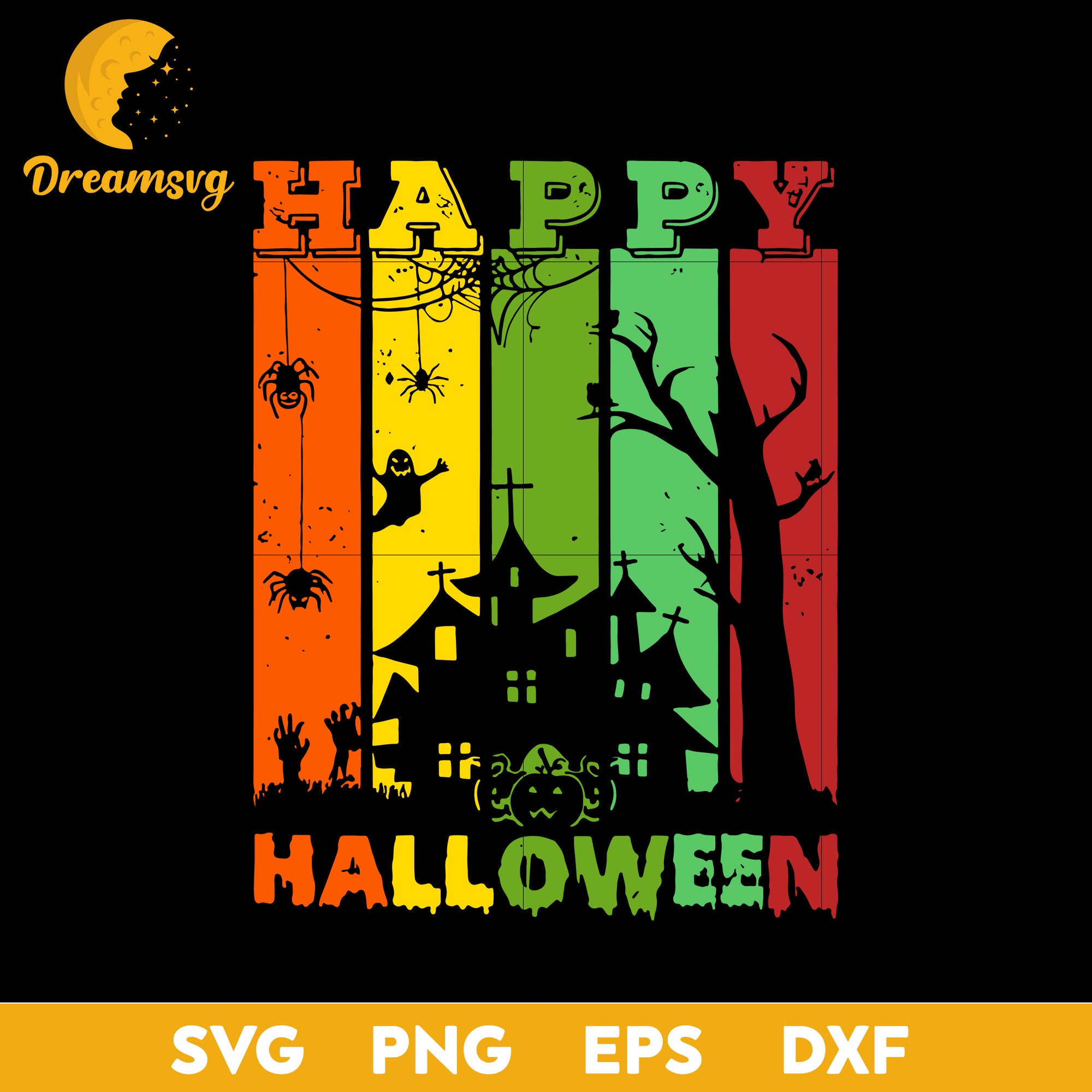 Vintage Happy Halloween Colorful svg, Halloween svg, png, dxf, eps digital file.