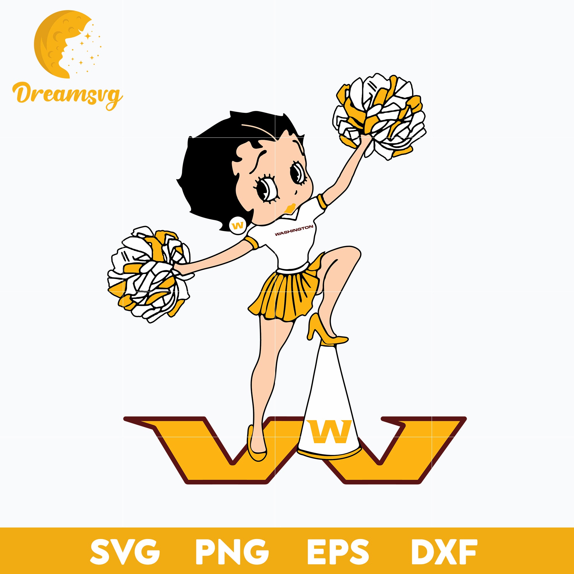Washington Football Team Betty Boop Cheerleader Nfl Svg, Washington Football Team Svg, Sport Svg, Nfl Svg, Png, Dxf, Eps Digital File.