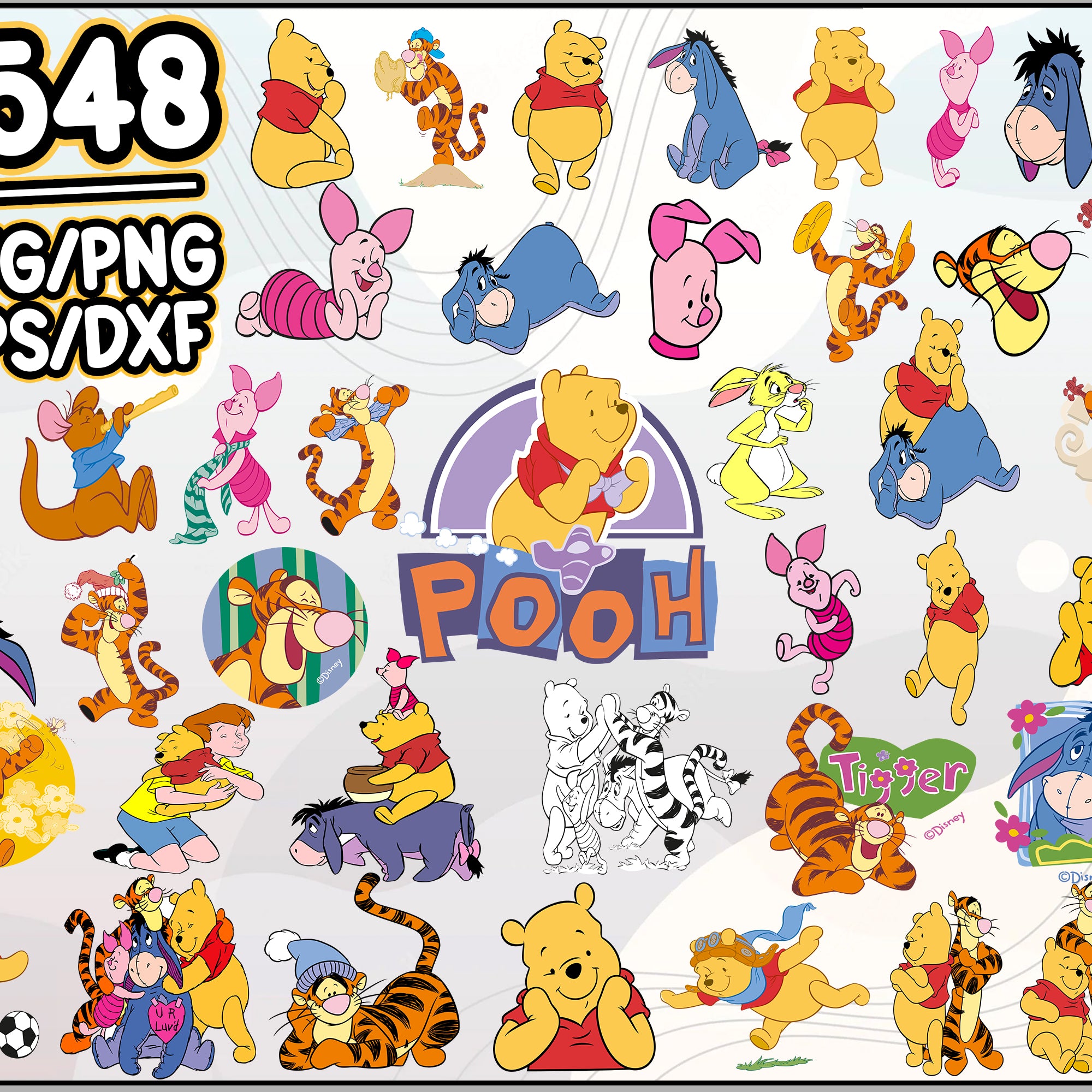 548+ Winnie The Pooh LAYERED SVG Designs, Pooh svg png bundle for cricut, Tigger Eeyore and Piglet files, Cartoon svg, png, dxf, eps digital file